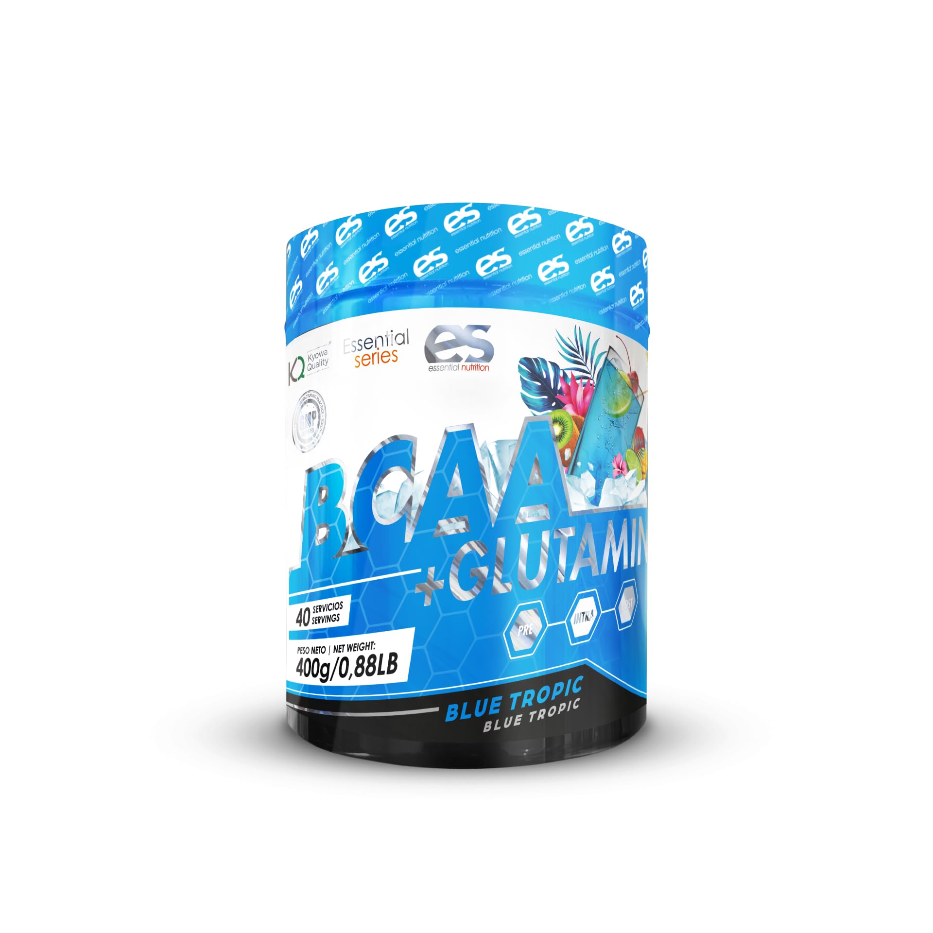 BCAA 2.11 + Glutamina Essential Nutrition // Sabor Piña Colada, Limonada, Blue Tropic // Aminoácidos Ramificados (Leucina + Valina + Isoleucina) (400 gr, Limonada)