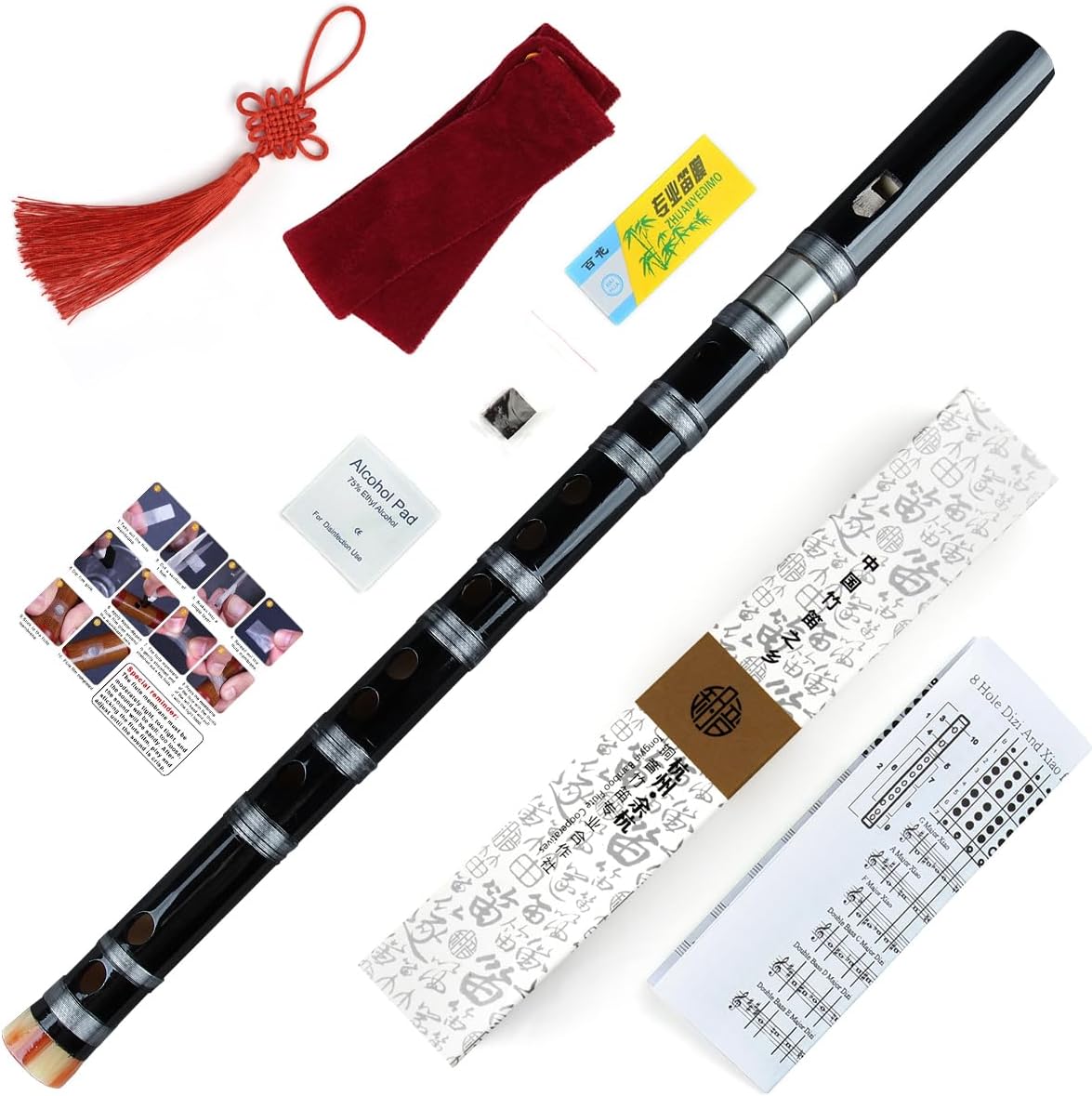 Chinese Handmade Bamboo Flute Clarinet Vertical Flute Musical Instrument both for Beginner and Professioner (Black-C Key)