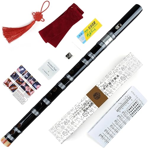 Chinese Handmade Bamboo Flute Clarinet Vertical Flute Musical Instrument both for Beginner and Professioner (Black-C Key)