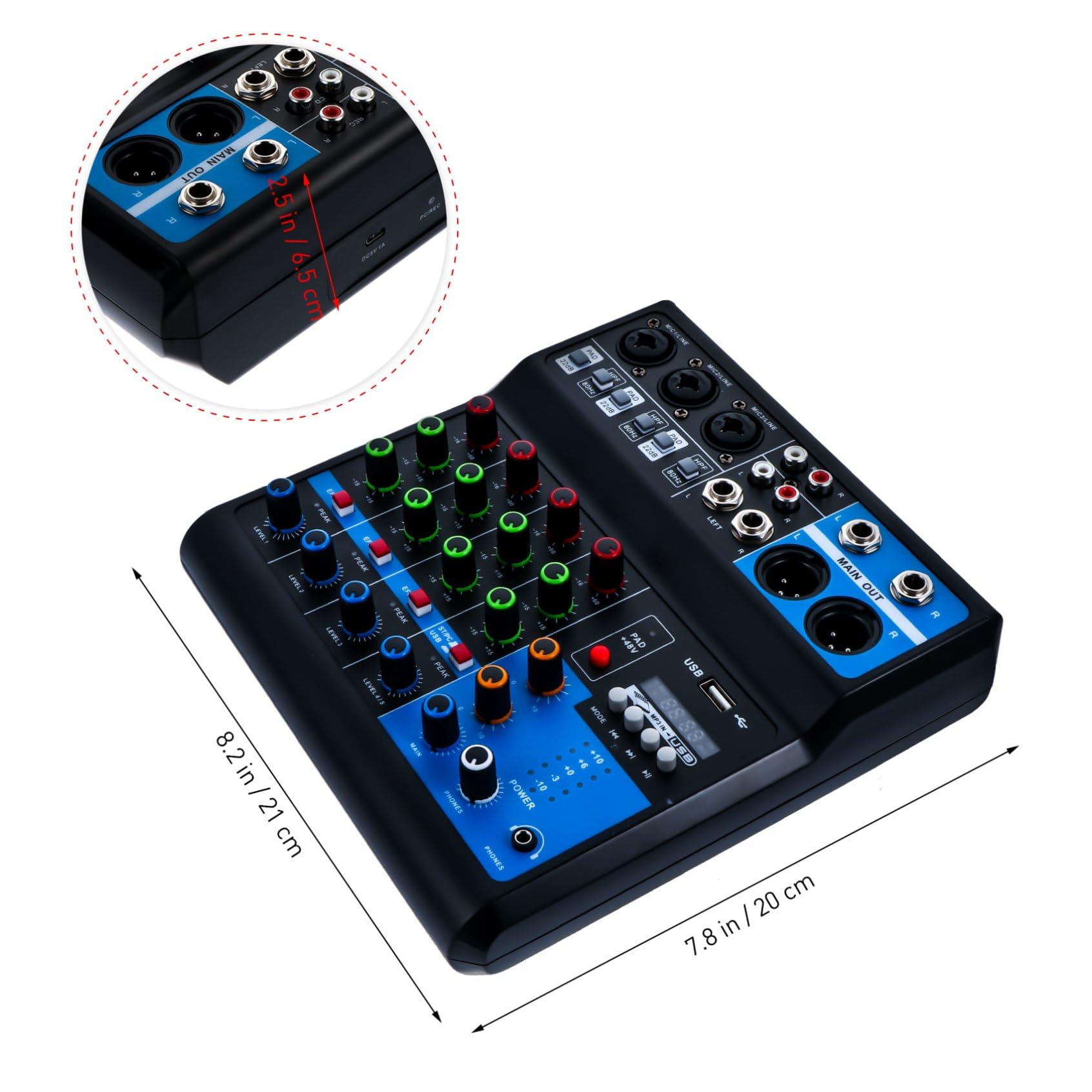MAGICLULU Mezclador y Conexión USB de Audio Profesional para Computadora de 5 Canales Procesamiento de Voz para Chat de Voz y Enseñanza en Línea