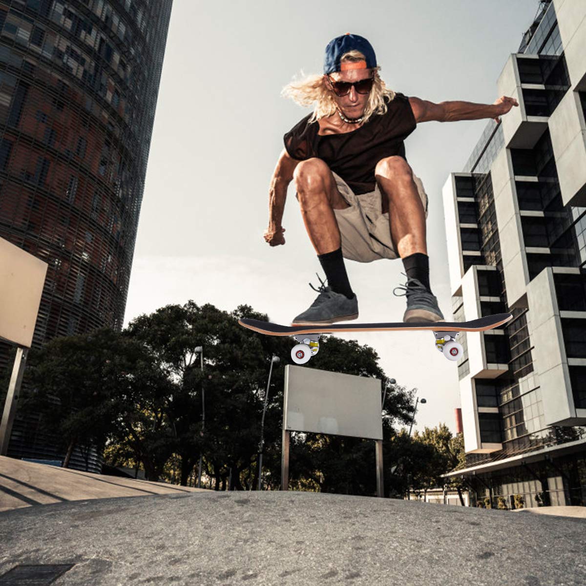 GYMAX Skateboard Complet de 78,7 x 20,3 cm avec roulements à Billes ABEC-7, Plateau en Bois d'érable à 7 Couches, Double Coup de Pied, Skateboard Standard pour Enfants, Adultes, débutants