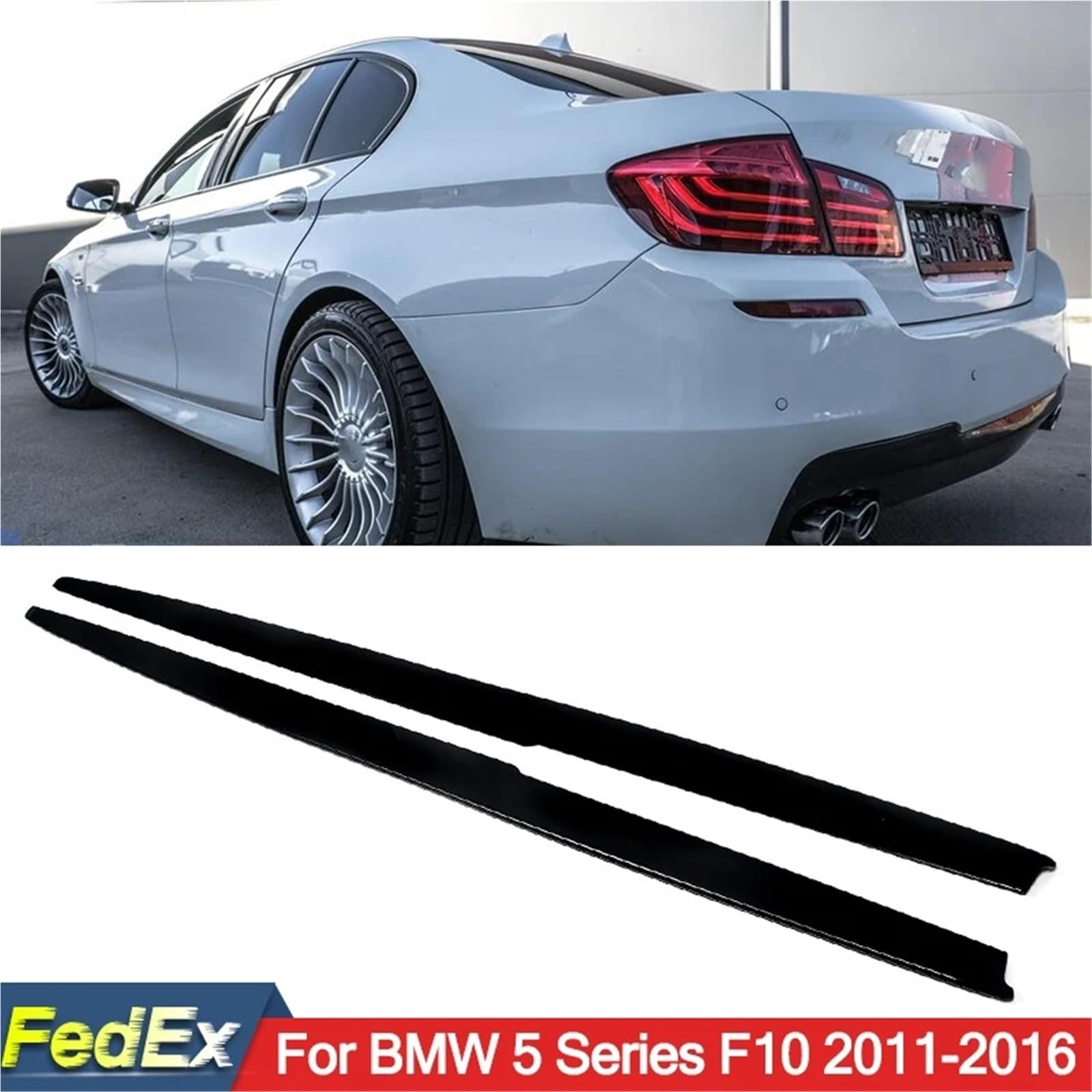 Panel przedłużający boczną dokładkę wargi kompatybilny z BMW serii 5 F10 M Sport 520i 528i 535d 550i 2011 2012 2013 2014 2015 2016 czarny błyszczący
