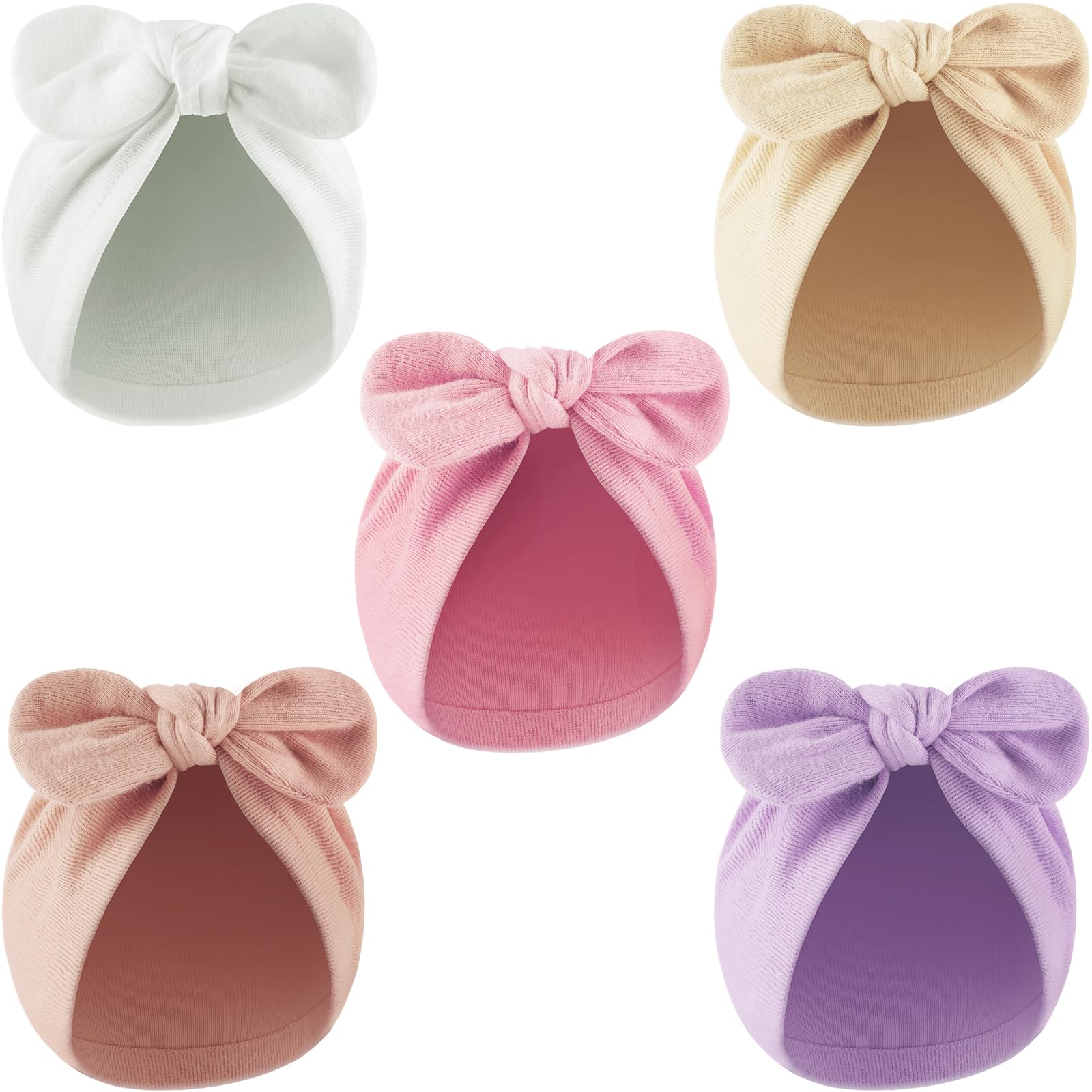 AQOKKA Newborn Baby Girl Hats with Bow Cotton Toddler Infant Beanie Cap Newborn Hospital Hats for Baby Girl Kid 0-12 Months