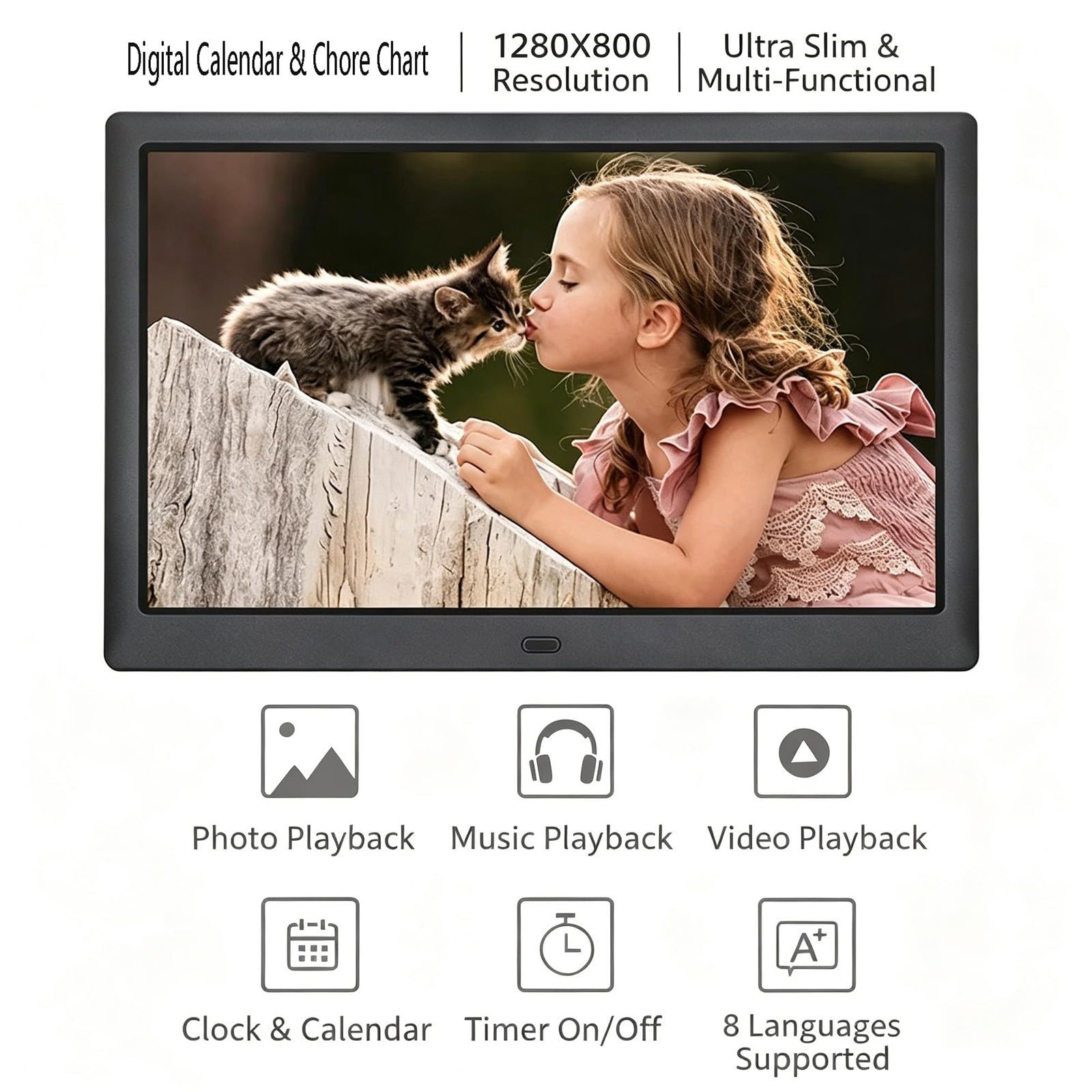 Cornice Digitale TSITSC Da 13,3” – Display IPS 1280x800, Supporto USB/SD, Riproduzione Foto, Video, Musica, Calendario E Telecomando (nero)
