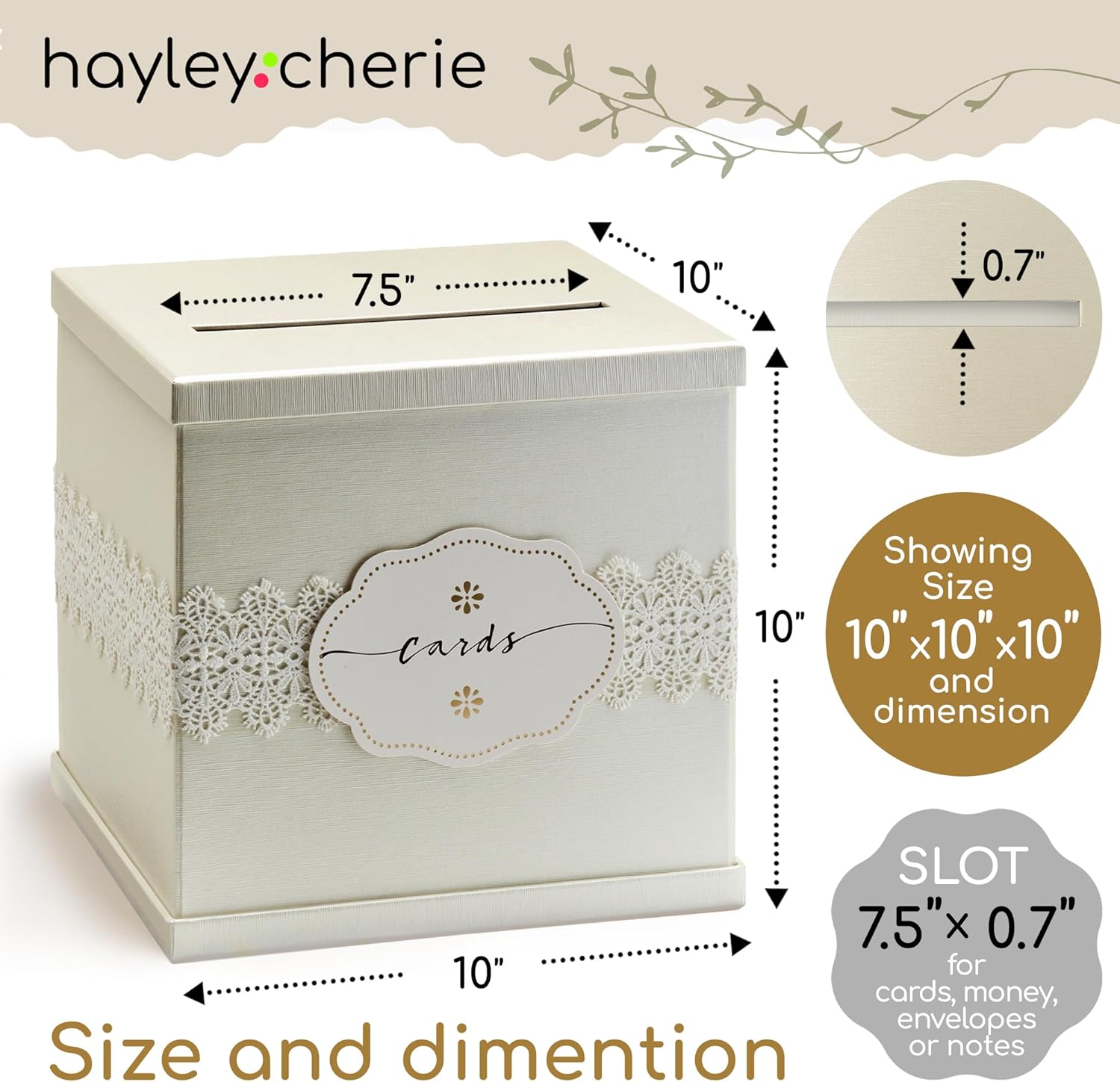 Ivory Wedding Card Box, Large 10” White Gift Card Holder, Envelope Box, Graduation, Funeral Reception, Bridal & Baby Shower, Anniversary, Baptism, Quinceanera, Birthday Party, Sweet 16, Money Basket