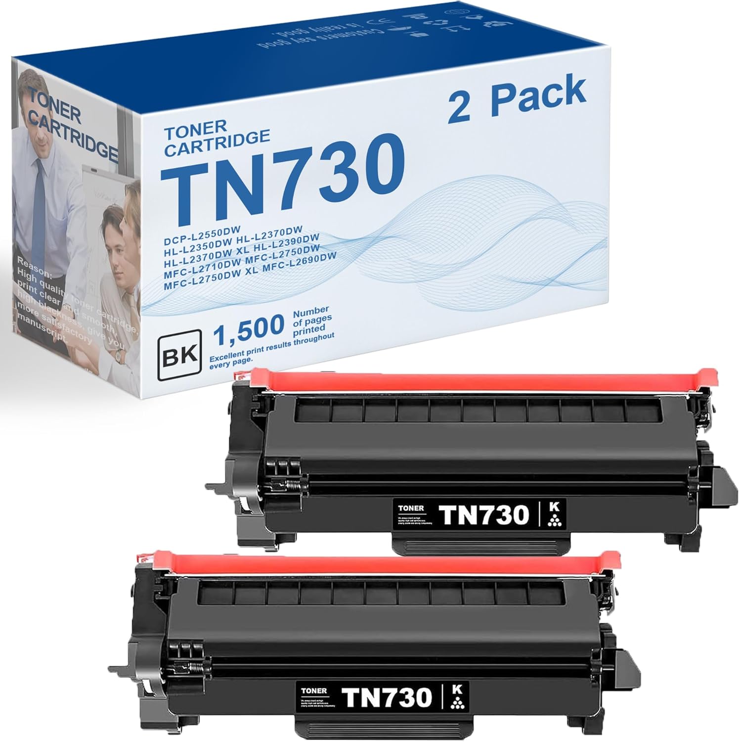TN730 TN-730 Toner Cartridge Replacement for Brother TN730 Toner Cartridge Black for MFC-L2710DW MFC-L2750DW HL-L2350DW HL-L2370DW HL-L2390DW HL-L2395DW DCP-L2550DW Printer 2 Pack
