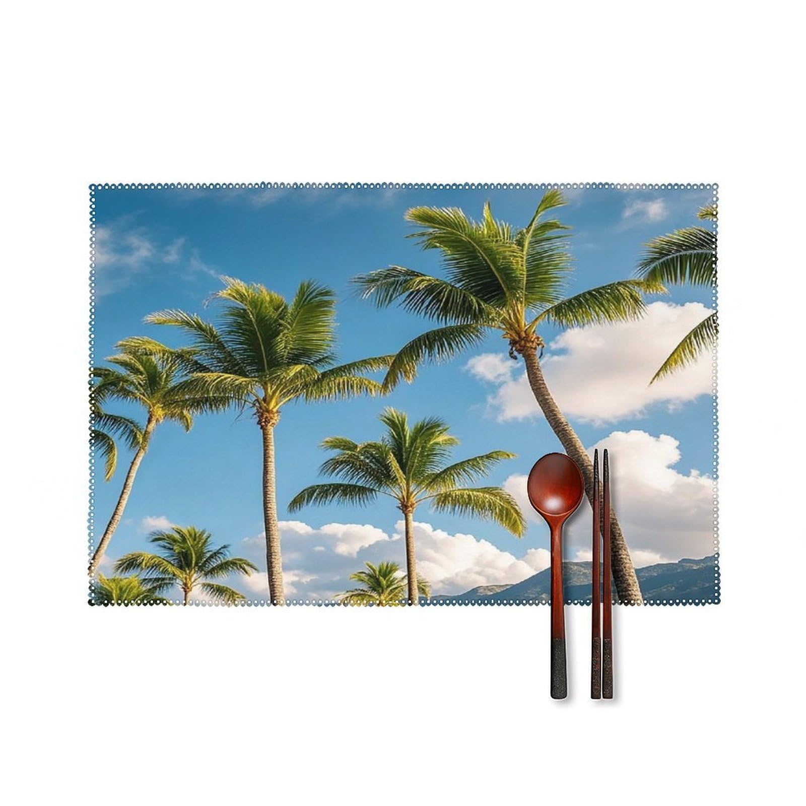 Tropical Palm Tree Placemats Set of 6 Heat-Resistant Washable Place Mats Wipeable Kitchen Placemat Easy to Clean for Indoor Outdoor Party Kitchen Decoration