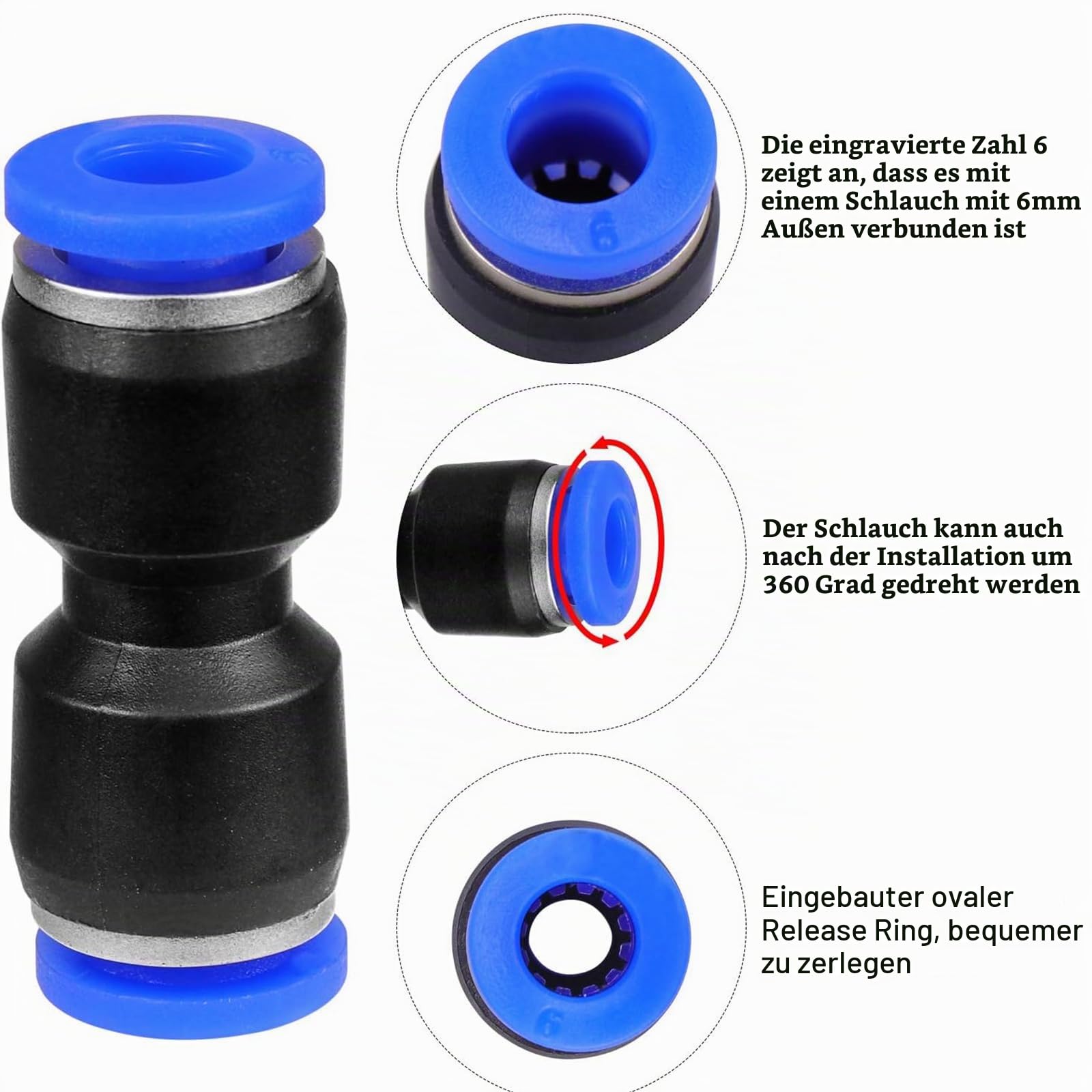 50 Stück Steckverschraubung Pneumatik Steckverbinder Push In | Steckverbinder,Pneumatische Fittings Push in Schnellkupplung Verbinder für Luft Wasser Schlauchanschluss1/4",1/8",1/2",3/8"