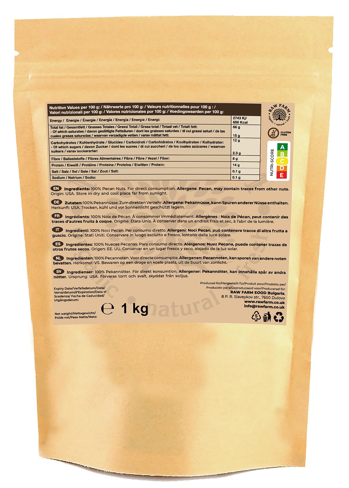 1 kg Rohe Pekannusskerne, frei von Gluten, Soja, reich an Ballaststoffen und Mineralien