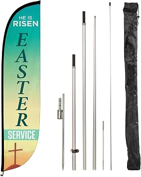 LookOurWay Feather Flag Set, 12 ft Advertising Flag with Fiberglass Poles and Ground Spike for Business Promotion, Church Theme Easter Service