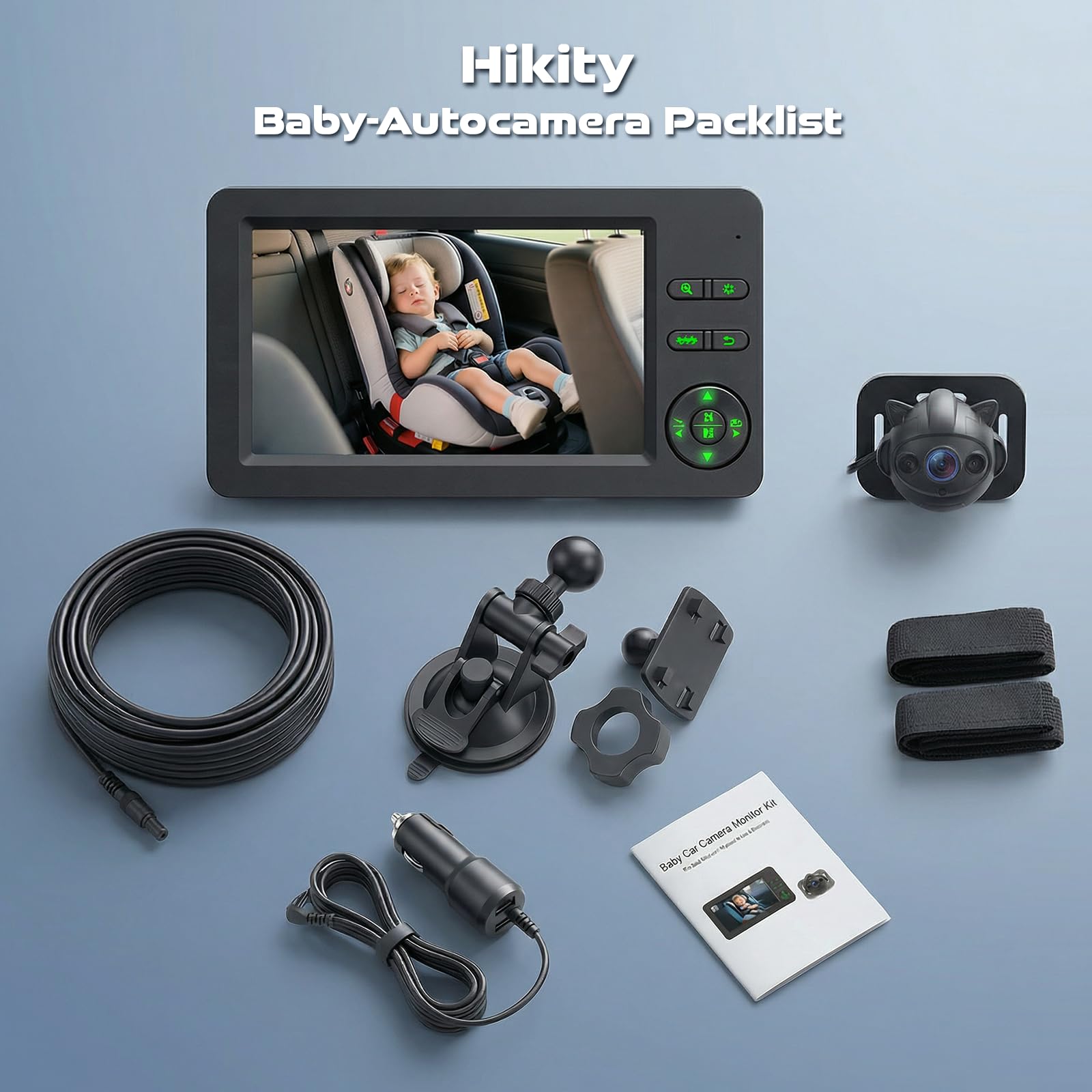 Hikity Kamera samochodowa dla dzieci z monitorem 720p 4,3 cala Monitor samochodowy dla dzieci na tylnym siedzeniu, wyposażona w kamerę obsługuje noktowizor BT muzyka odtwarzanie muzyki z telefonu