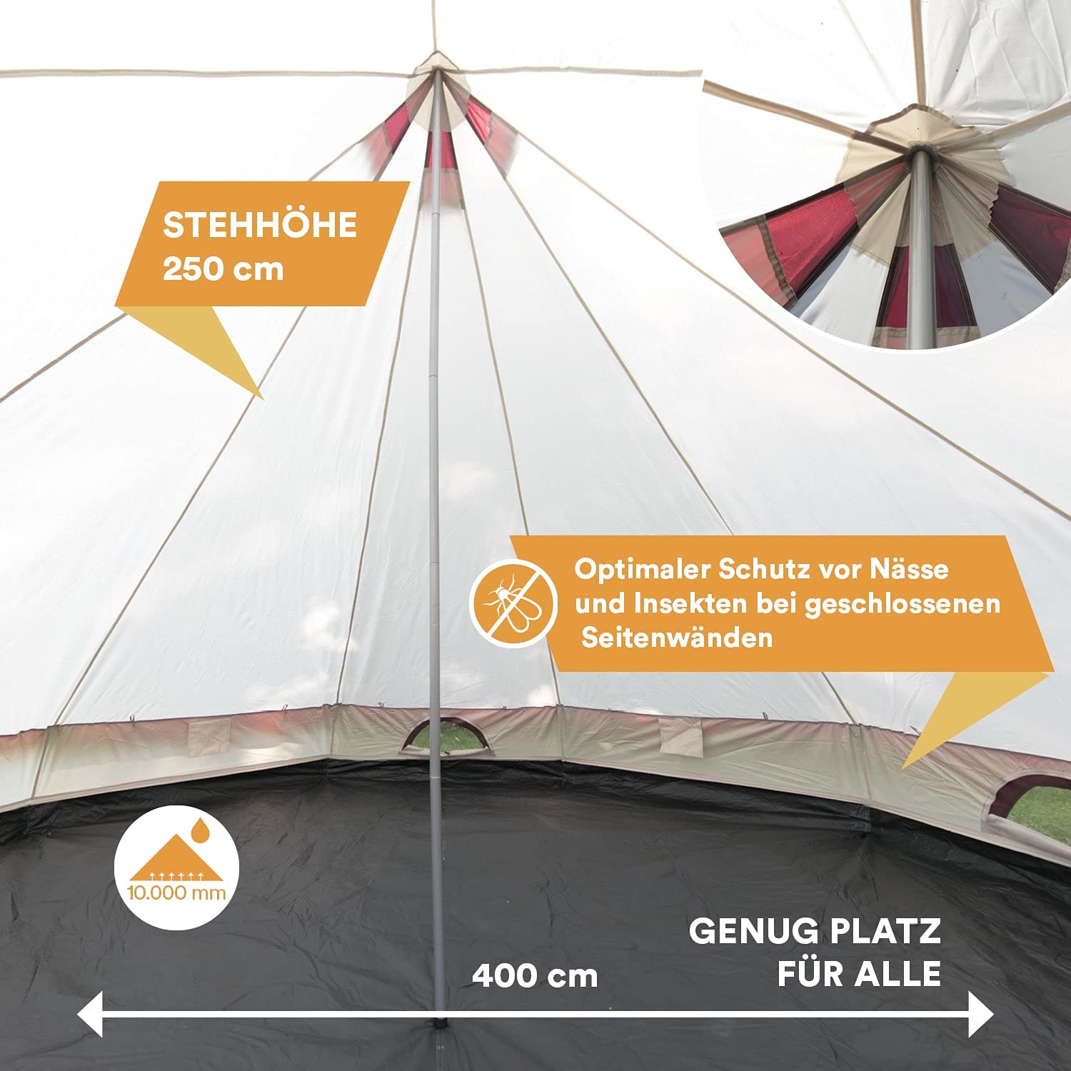 Skandika Comanche Tente Tipi | Tente de Camping 8 Personnes, Sol Cousu, avec/sans système de Fermeture éclair, Hauteur 2,5 m, imperméable | Tente Indienne, Glamping