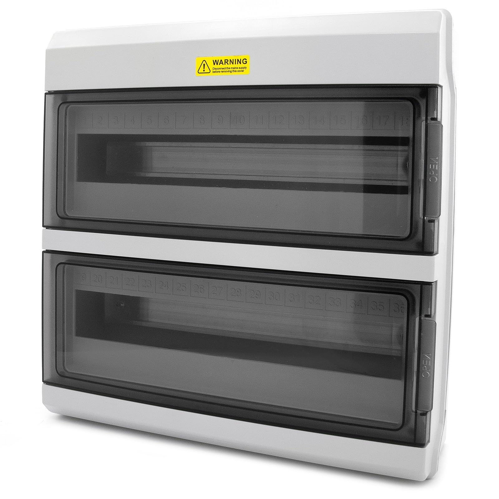 ELS Elektrotechnika Caja de fusibles de superficie IP66 caja de distribución | 36 módulos (2 x 18) de 2 filas con puerta transparente para exterior
