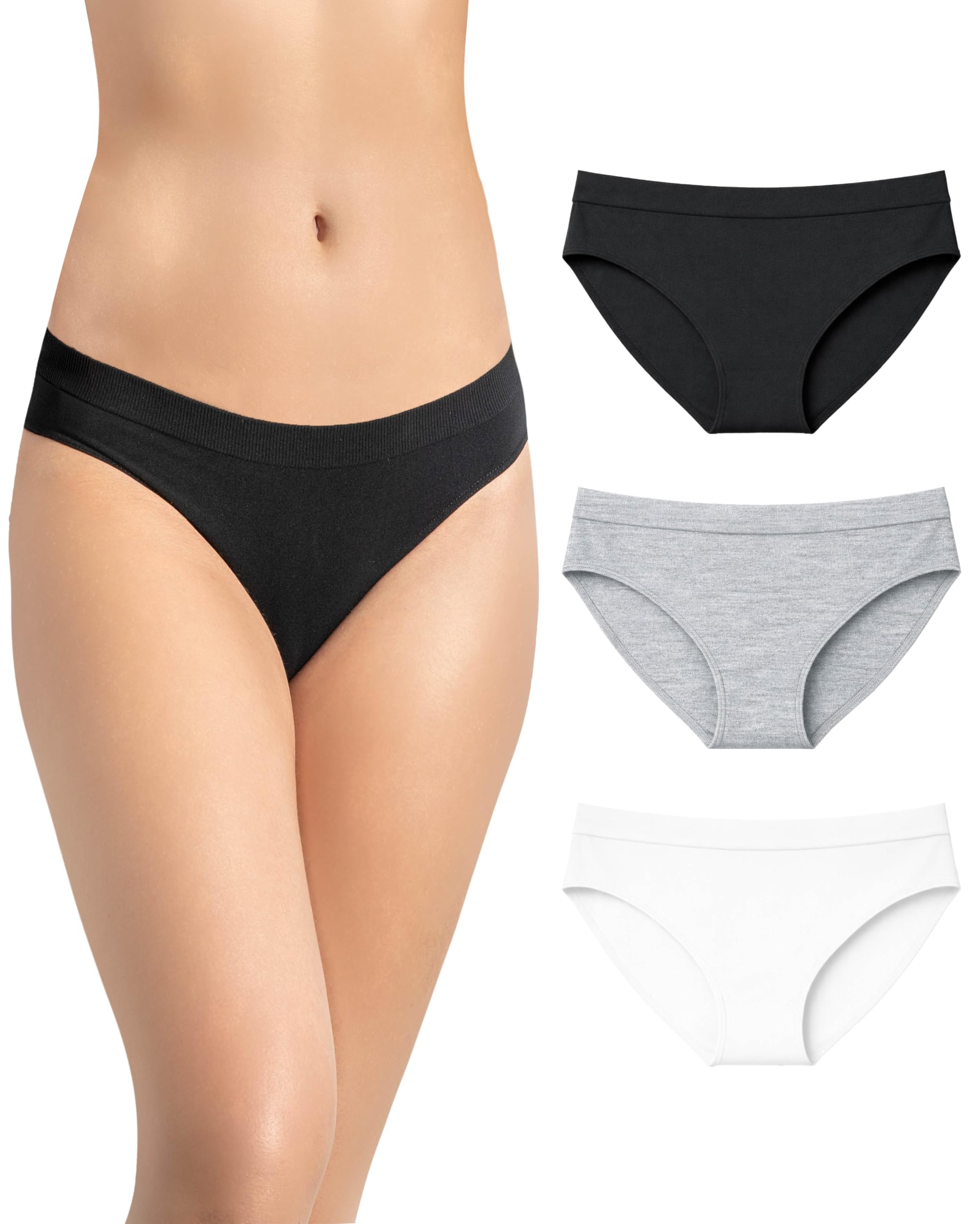 Risalti Women's Bamboo Classic Underpants, 3Pcs - Seamless Mid-Waist, Made in Italy, Size S-M