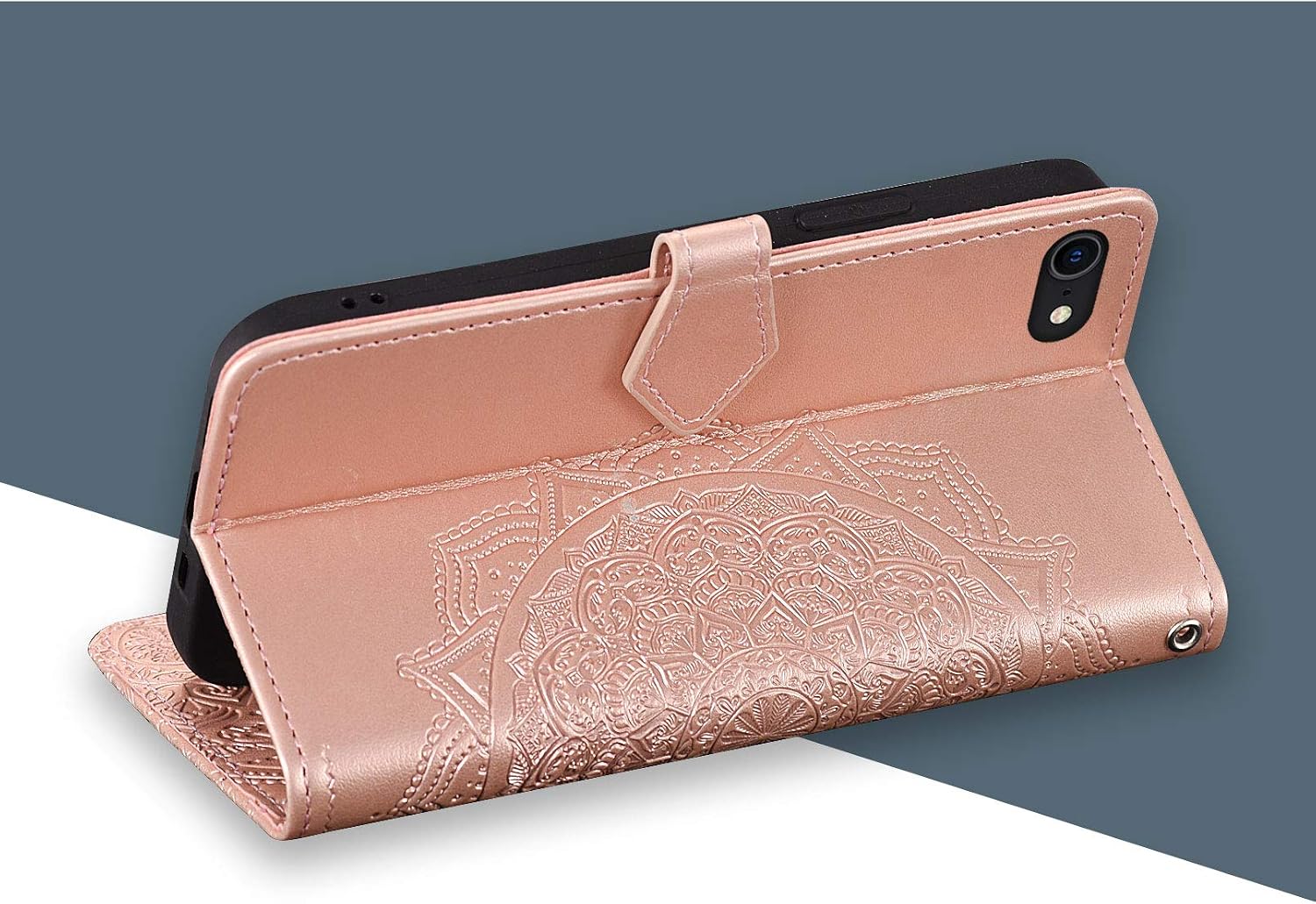 ZCDAYE Wallet Case for iPhone 7 Plus 8 Plus,Premium PU Leather Embossed Mandala Florals [Magnetic Closure][Card Slots][Cash Pocket] Protective Case Cover for iPhone 7 Plus/8 Plus-Rose Gold