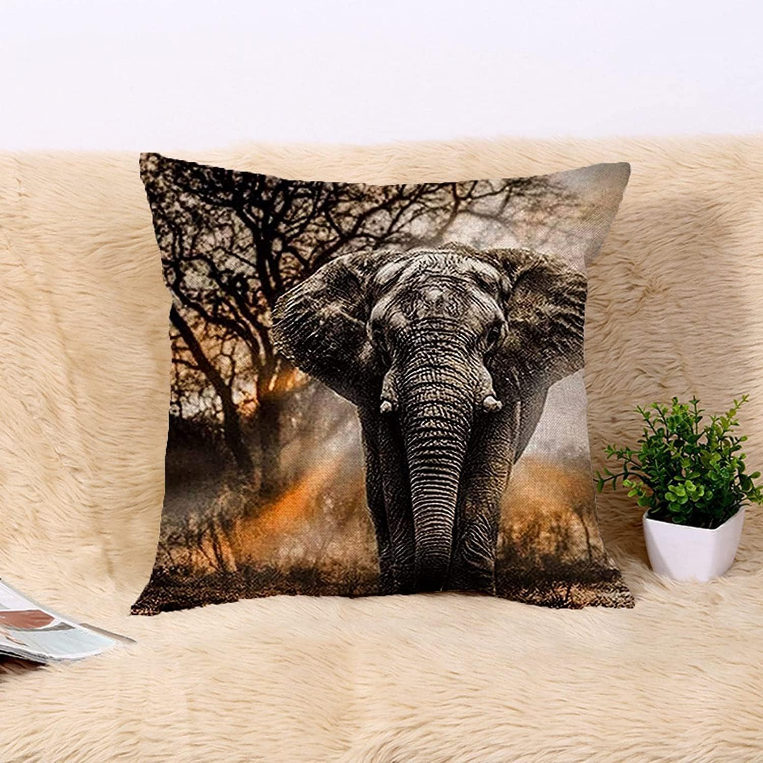 ZFENGYYUAN Elephant Cushion Covers 45 X 45 Cm African Elephant cotton LINEN Sofa Outdoor Garden Bed Couch - Image 3