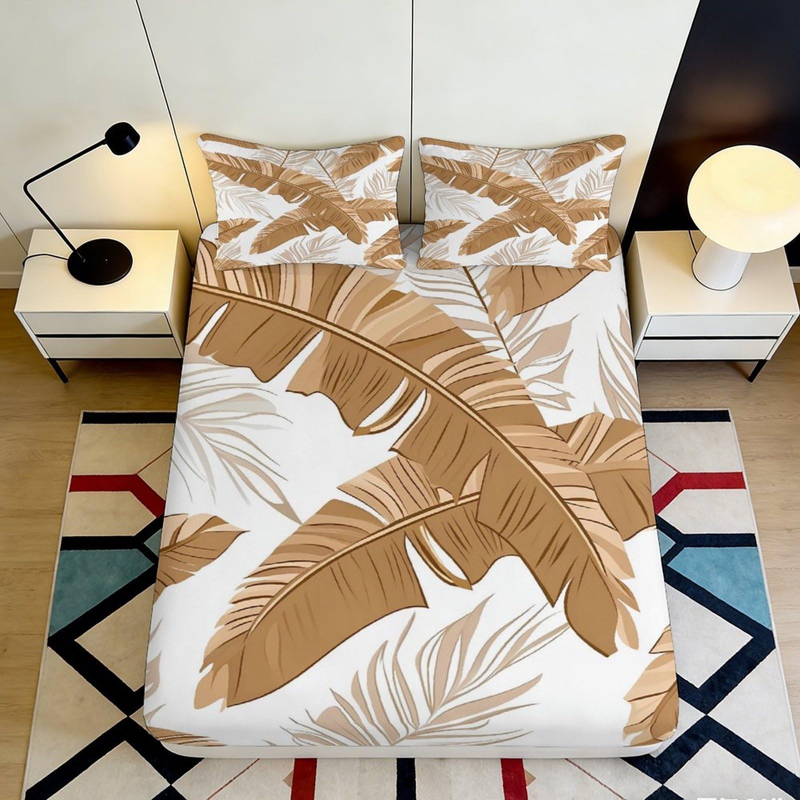 3D Printed Tropical Palm Leaf Fitted Sheet Microfiber Soft Anti-Slip Mattress Cover for Bedroom Guestroom Decor 90x200x25cm