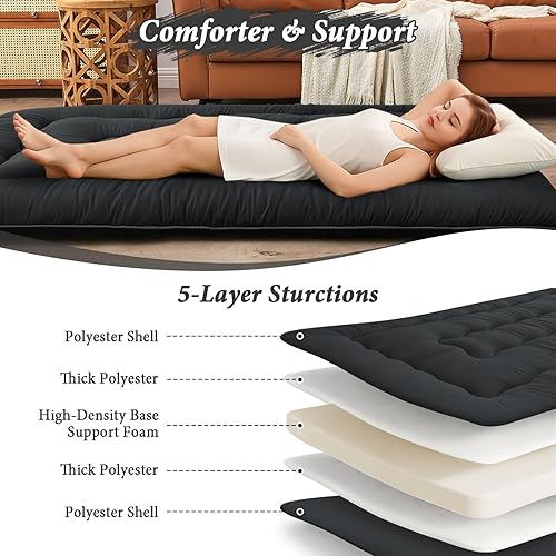 Miniatura 3 de DAICO Colchón japonés de suelo tipo futón tamaño matrimonial de 54 x 80 pulgadas, 4 pulgadas de grosor, tapete de tatami plegable, tapete enrollable