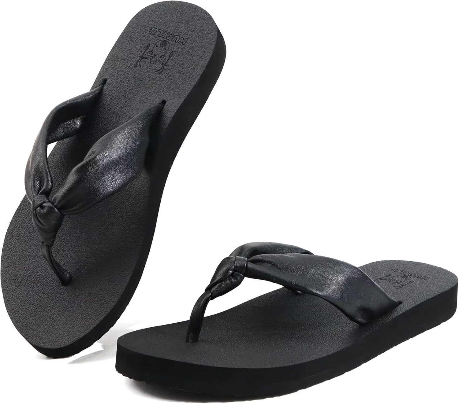 KuaiLu Womens Flip Flops With Arch Support Comfortable Yoga Mat Cushion Thong Leather Sandals for Ladies Fashion Slip On Summer Beach Walking Slides Indoor Outdoor Travel Orthotic Slippers - Image 6