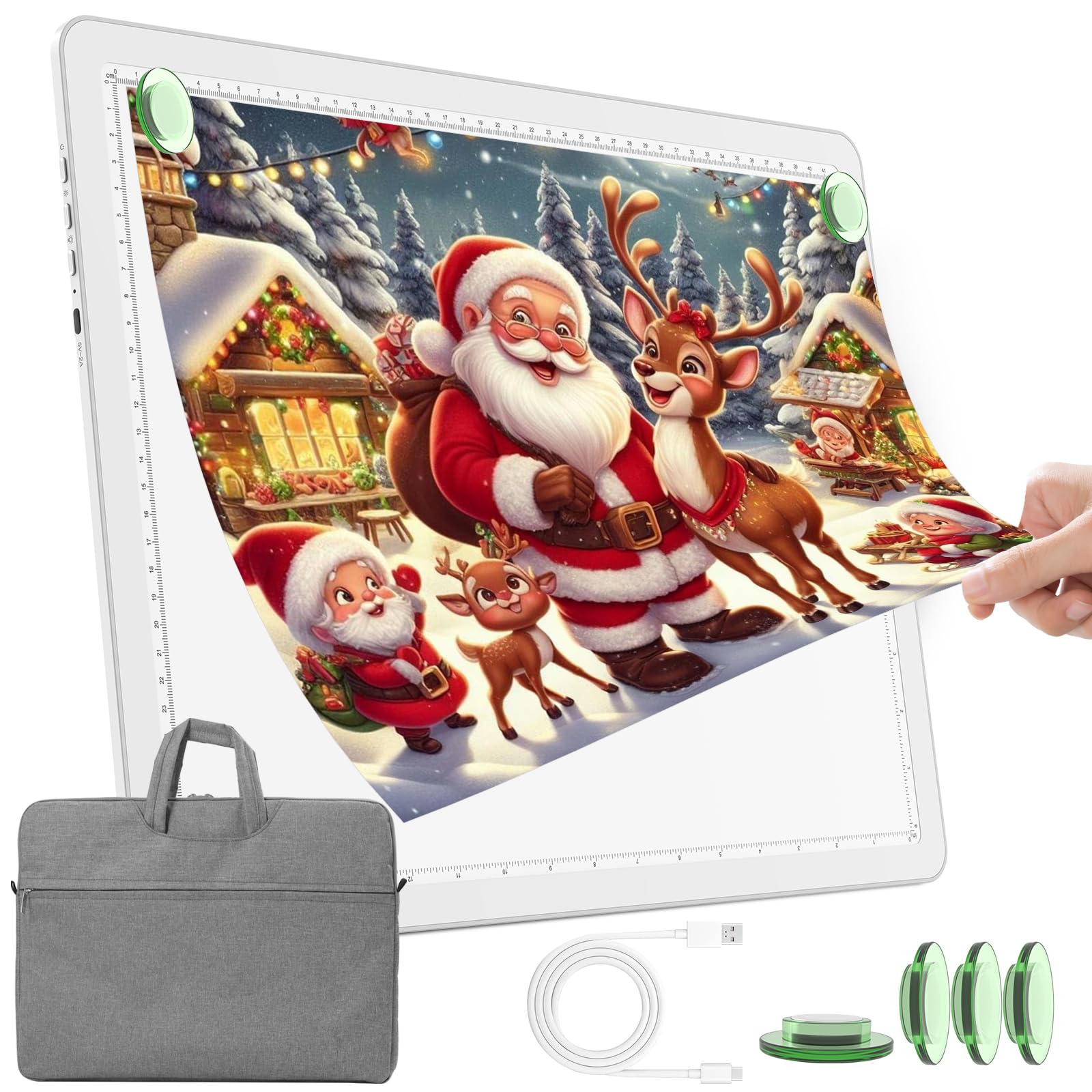 TOHETO Tavolo luminoso A3 con tasca per pittura con diamanti, scatola ricaricabile per disegnare, pad luce LED ricaricabile, piastra luminosa senza fili (bianco)