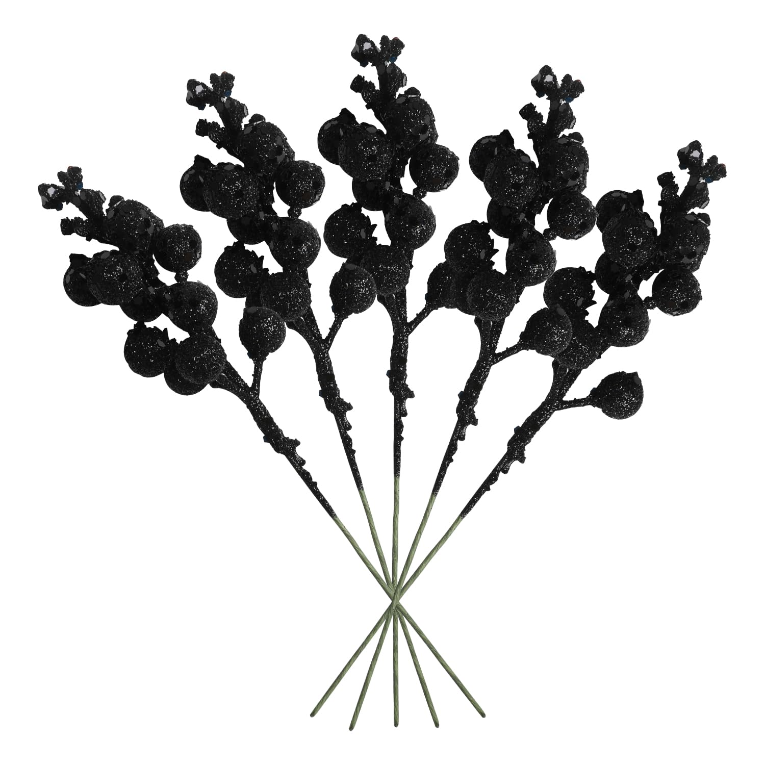VEYLIN20 cm Artificial Berry, 16 Pcs Glitter Black Artificial Berries Stems for Christmas Tree Ornaments, DIY Xmas Wreath, Crafts, Holiday and Home Decor