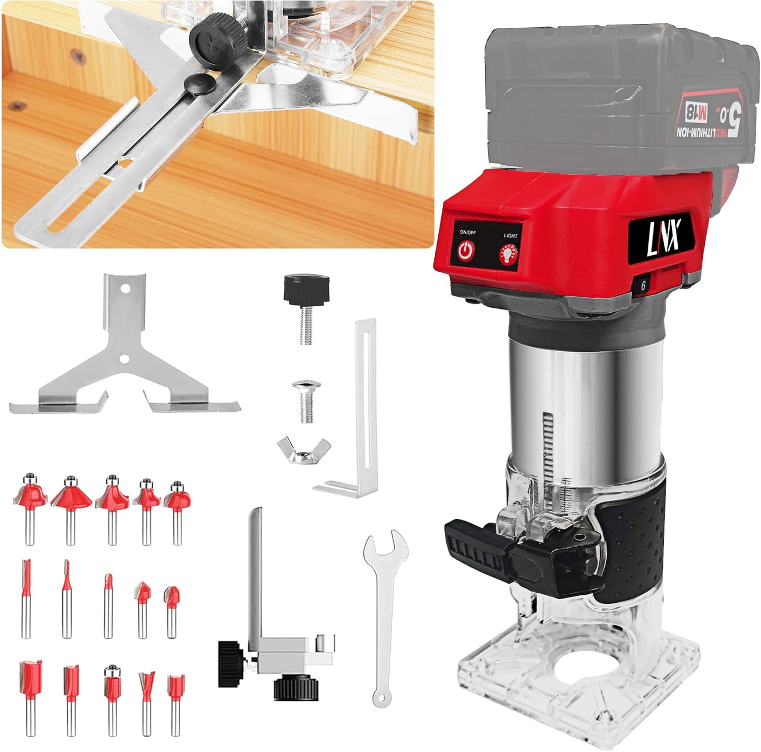 800W Cordless Wood Router Compatible With Milwaukee 18V Battery,30000RPM Brushless Motor Router Attach 12PCS 1/4" Router Bits,6 Speeds (NO Battery)