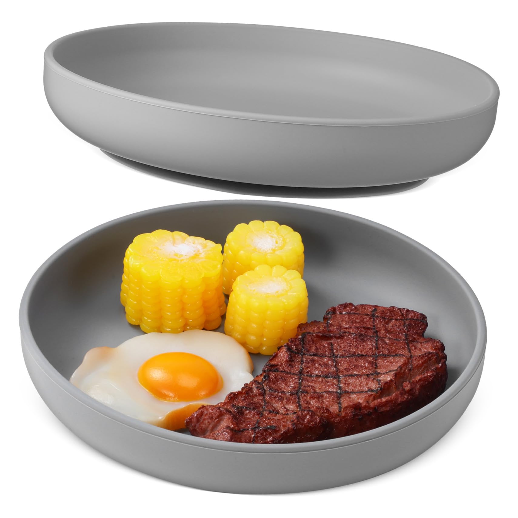 Genérico 2 Piezas Platos Antideslizantes de Silicona para Adultos Mayores con Bordes Platos de Succión Antivuelco para Discapacidad Diseño Antipérdida y Antitemblores Paquete de Unidades