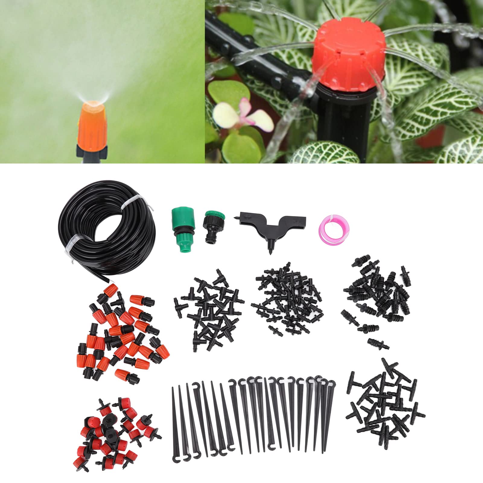 Kit di irrigazione a goccia di irrigazione automatica Atomizzazione regolabile Serra da giardino professionale Piante in vaso Tubo di plastica da 49,2 piedi
