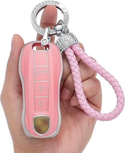 Funda para llavero Porsche, compatible con Porsche 911 Cayenne Panamera Macan (A rosa)