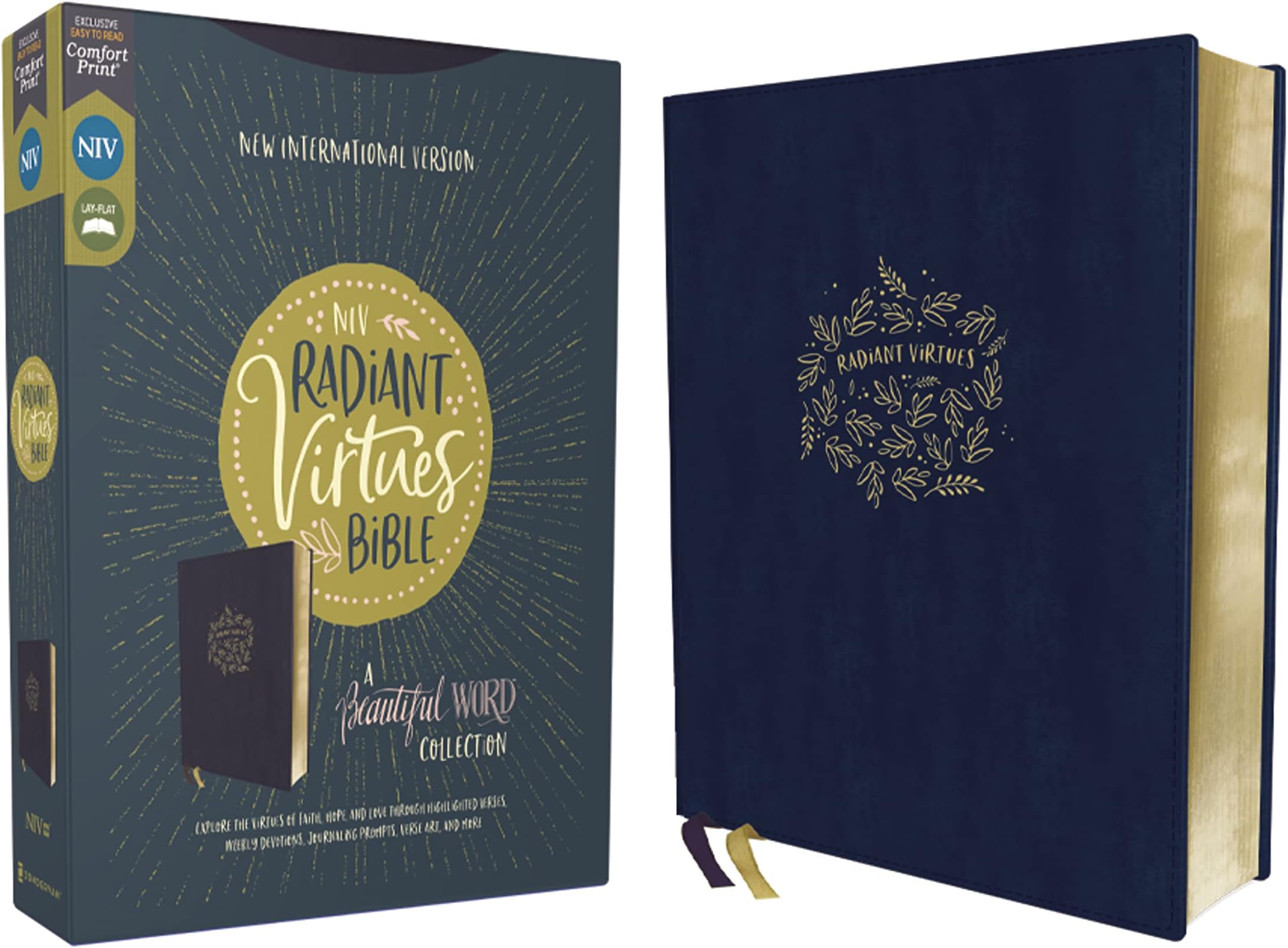 NIV, Radiant Virtues Bible: A Beautiful Word Collection, Leathersoft, Navy, Red Letter, Comfort Print: Explore the virtues of faith, hope, and love