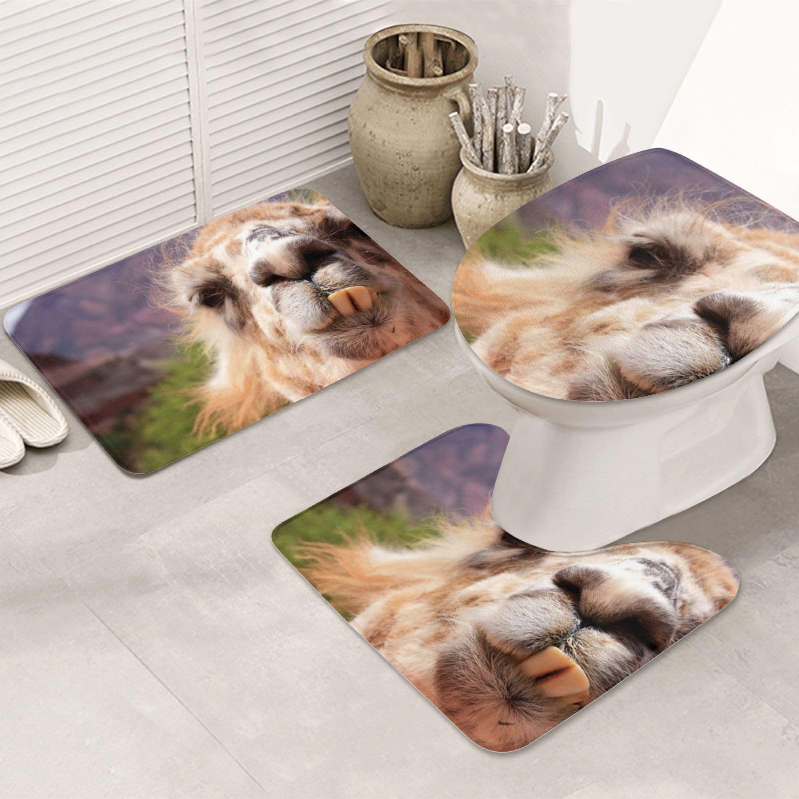 Tapis de sol salle de bain absorbant avec ensemble tapis de contour et couvercle