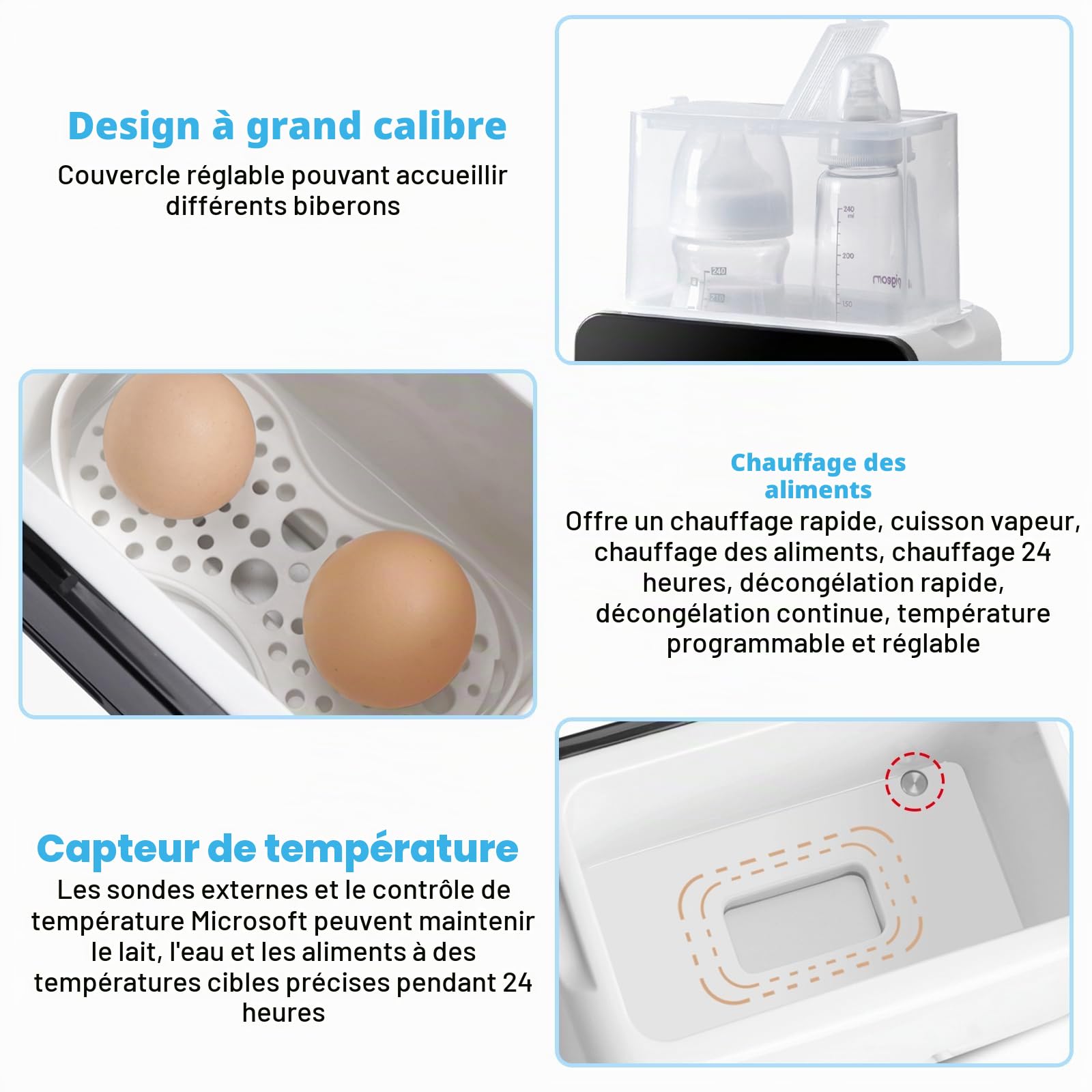Chauffe-biberon 11 en 1 pour bébé, avec stérilisateur à vapeur, décongélation, minuterie, affichage de la température en temps réel et fonction de maintien au chaud, chauffe-lait maternel avec écran
