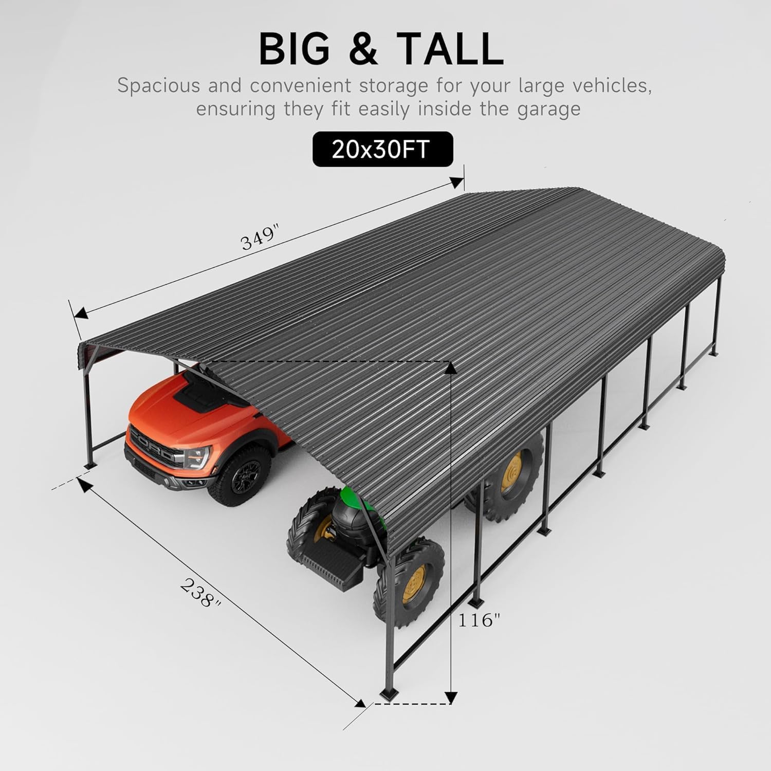 20x30 FT Metal Carport, Enhanced Base and Steel Roof for All-Weather Use, Heavy-Duty Outdoor Garage Galvanized Car Shelter for Bass Boats, Full-Sized Pickup Trucks, and Tractors
