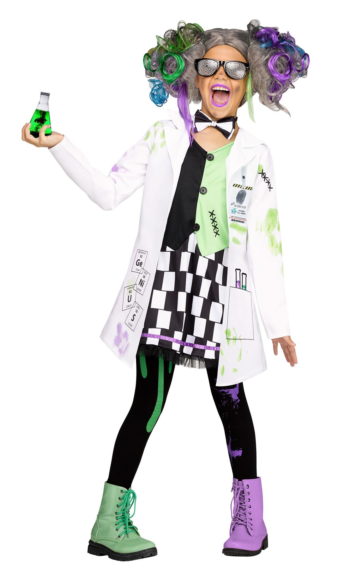 Fun World Mad Evil Scientist Costume for Girls - Includes Lab Coat, Shirt, Tie & Gloves