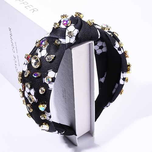 Miniatura 3 de Diadema anudada con diamantes de imitación para mujer, béisbol, fútbol, baloncesto, fútbol, cristal, adornado, estampado, banda ancha con nudo
