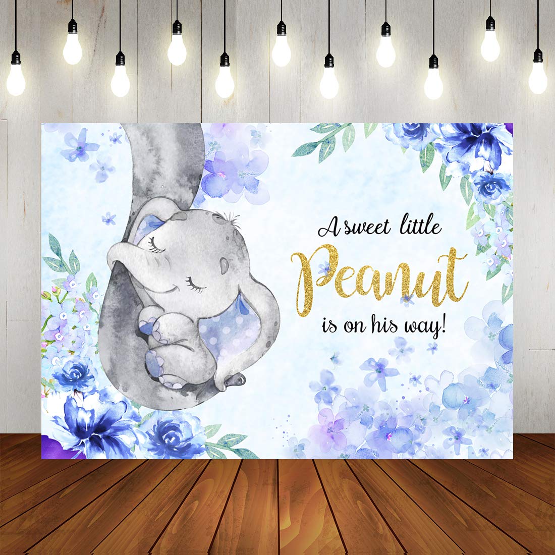 Buy Cute Boy Elephant Baby Shower Backdrop Watercolor Blue Floral Baby