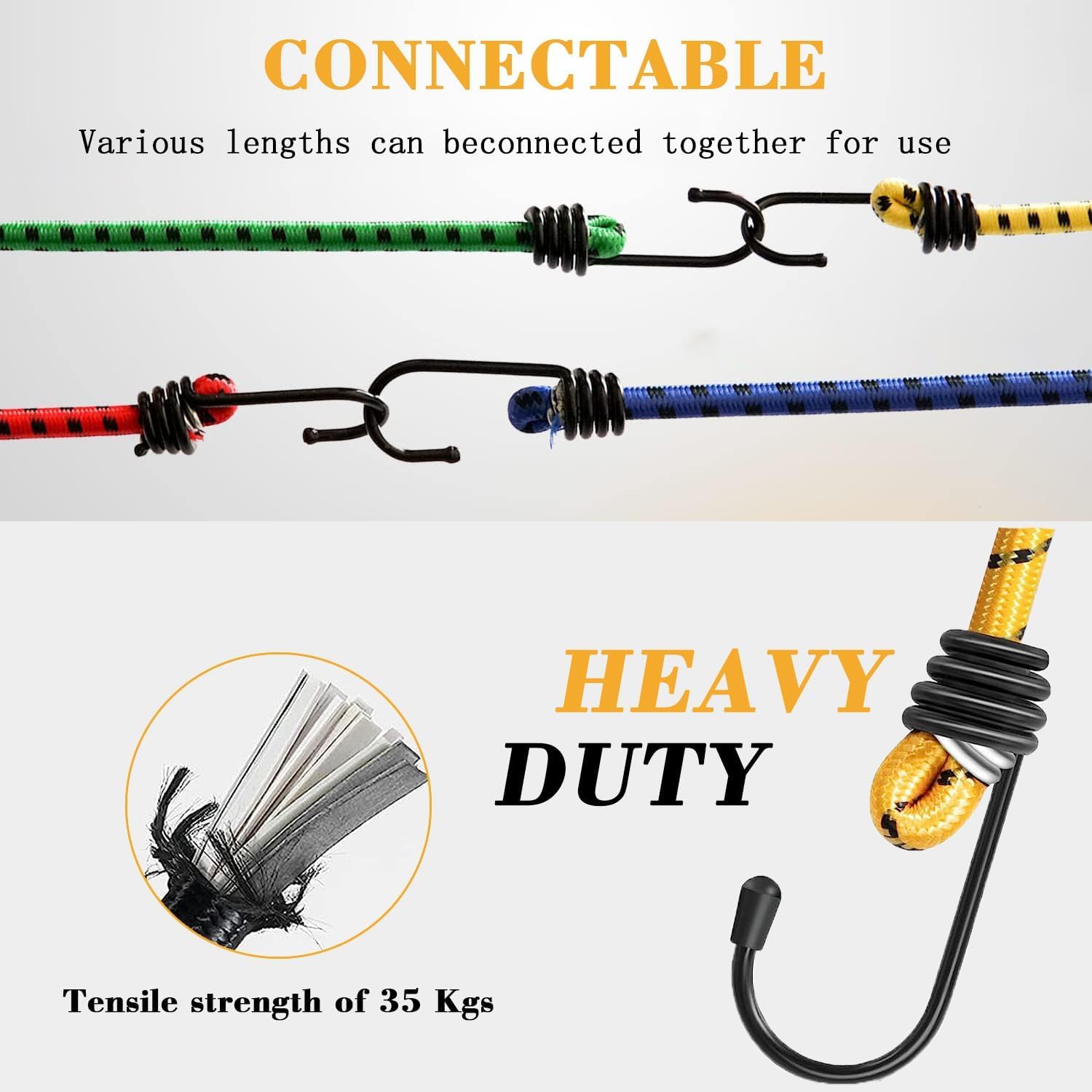 DARENYI 1,5 m Corde Elastiche con Moschettone, Extra Lungo Cavi Elastici con Gancio Corde Elastiche per Teloni, Bici, Macchina, Luggee(2 pezzi