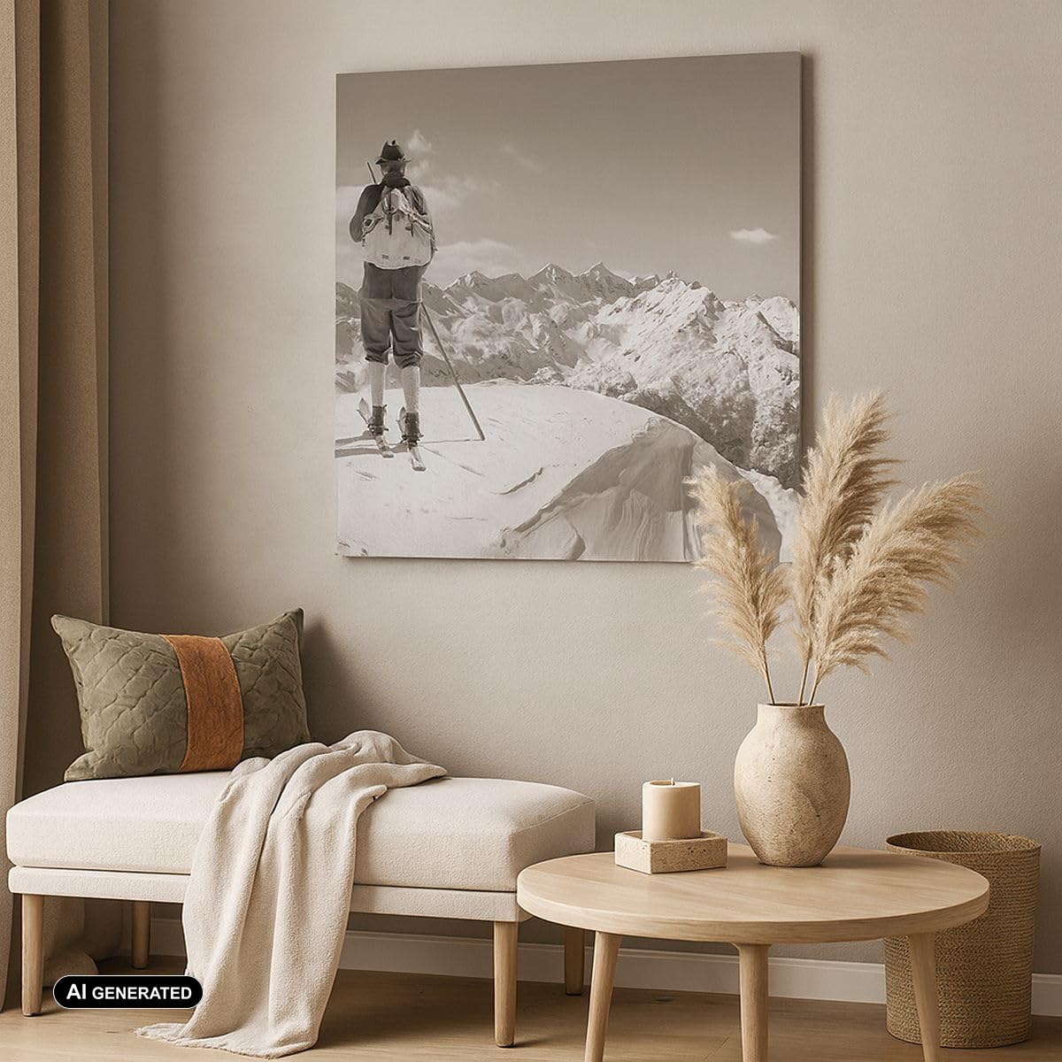 Moderno Quadro su Tela 60x60 cm Stampe da Parete Persone Sport - 4192 | Sciatore Baviera Seppia Quadro Decorativo 1 pezzo Soggiorno Camera da Letto Arte da Parete Decorazione da Parete ARTTOR
