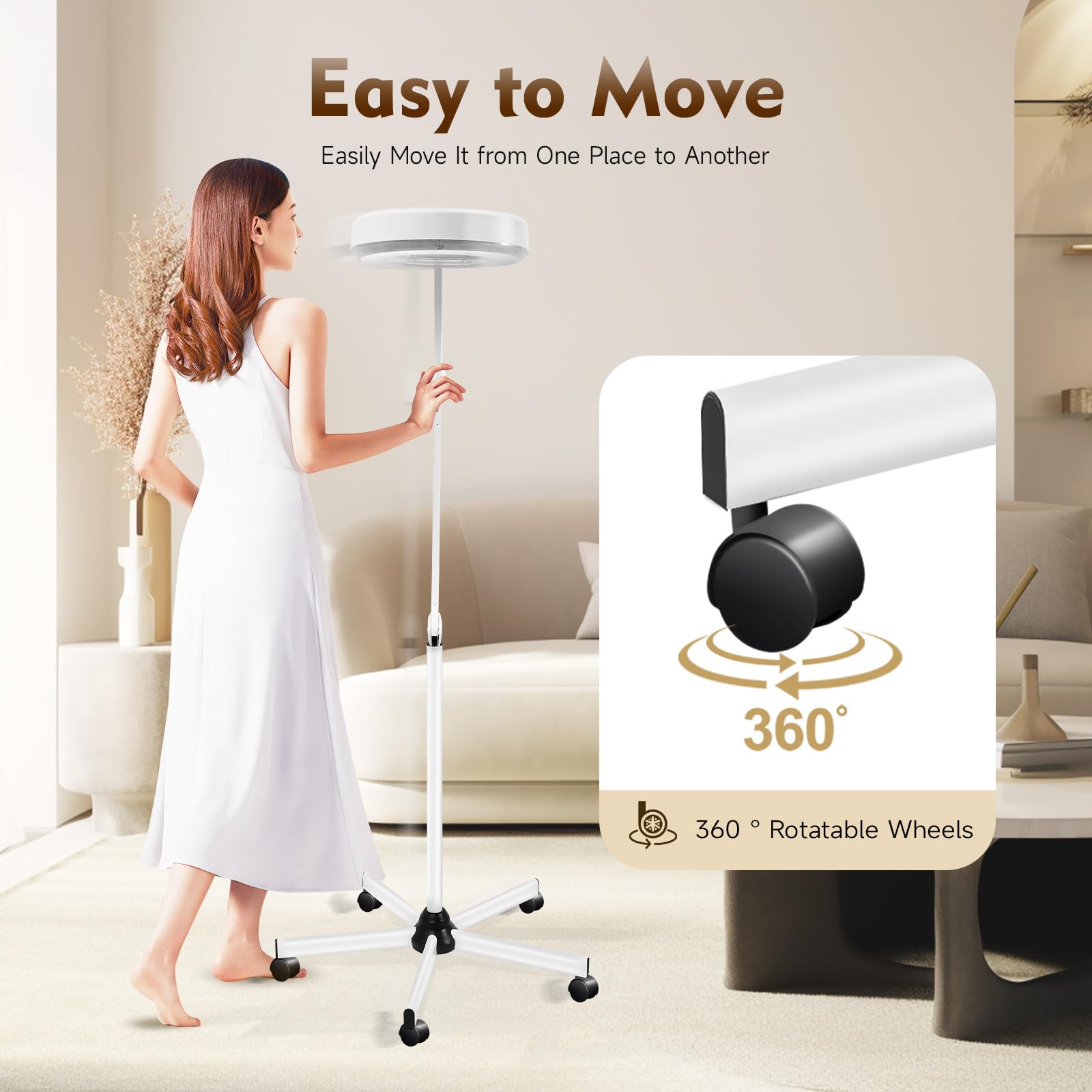 5 lámparas LED con lupa de 125 mm, 5 dioptrías, lupa de pie, lámpara de trabajo y cosmética con trípode, color blanco (5X)