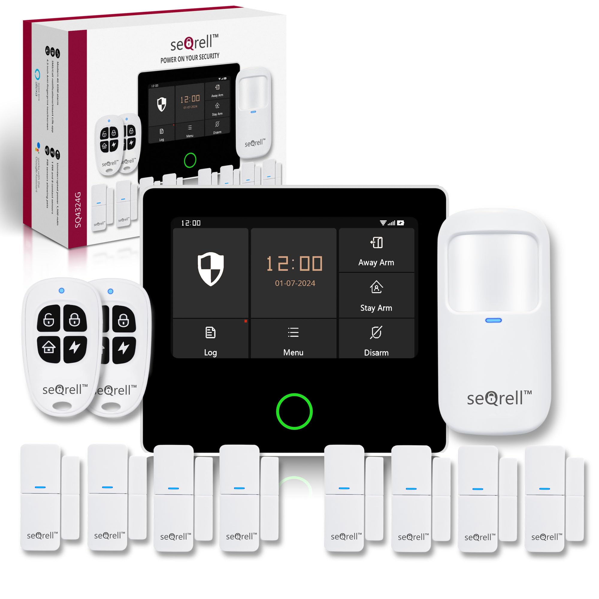 GSM 4G and WiFi Home Alarm Kit with No Fees, Home Alarm with Touch Screen and 1500mAh Battery, Works with Alexa and Google, Tuya Smart Life App, SQ4324G