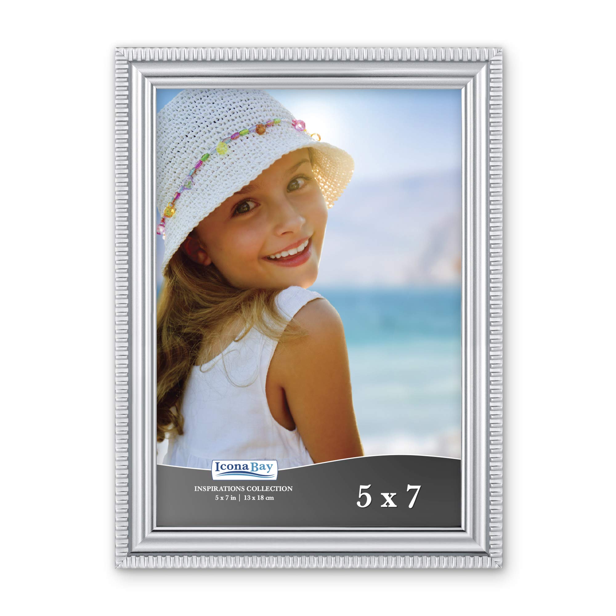 Icona Bay 5x7 Silver Picture Frame Beautifully Detailed Molding, Contemporary Picture Frame Set, Wall Mount or Table Top, Inspirations Collection