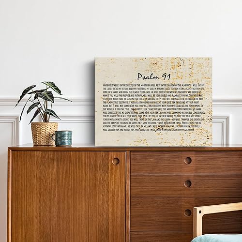 Miniatura 3 de Lienzo inspirador cristiano para pared, 11.5 x 15 pulgadas, enmarcado con versículo de las Escrituras, pintura religiosa del Salmo 91, lienzo para