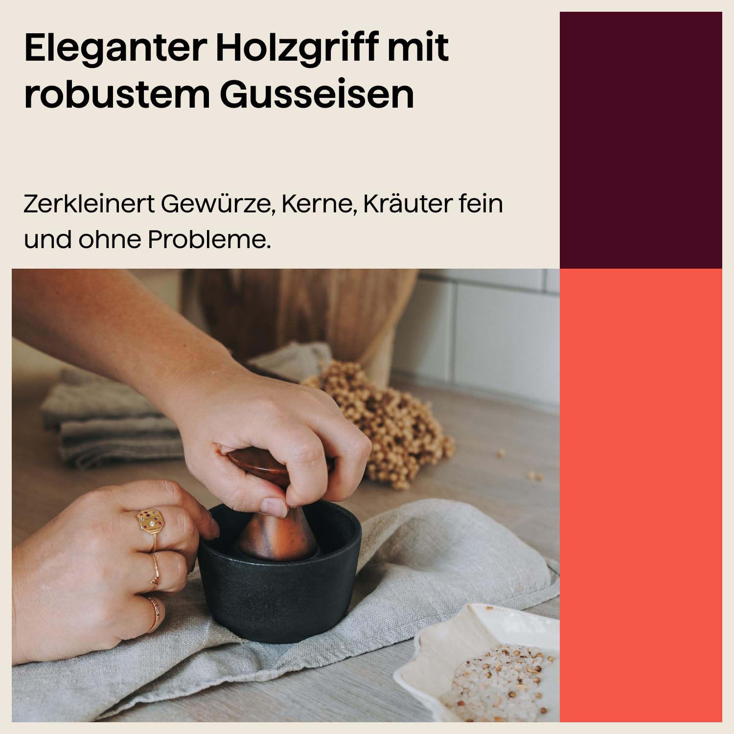 Crushgrind Kiruna Mörser mit Stößel | Gewürzmörser aus hochwertigem Gusseisen und Akazienholz | Zum Zerkleinern von trockenen Gewürzen und Kräutern | Gewürzmörser zum Zerkleinern trockener Gewürze und Kräuter - Aus hochwertigen Materialien