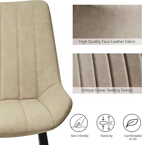 Miniatura 6 de Juego de 4 sillas de comedor, diseño lineal moderno de piel sintética con patas de metal, silla de 16.9 pulgadas de ancho de asiento para cocina,