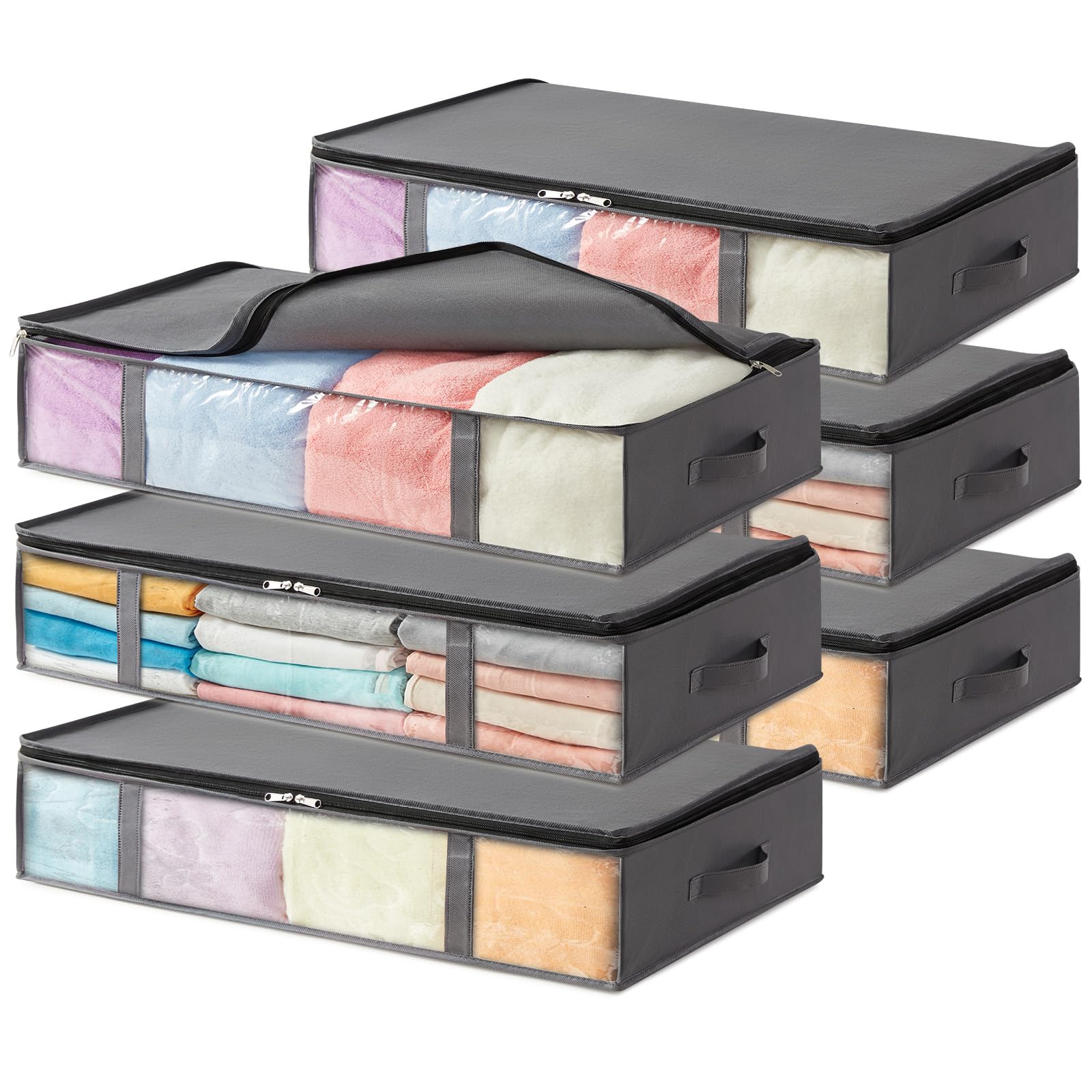 Lifewit Unterbett Aufbewahrungsbox, Faltbare Unterbettkommode Aufbewahrungstasche Storage Boxes mit Deckel, Unterbett Aufbewahrung für Kleider Unterbett Kleiderschrank