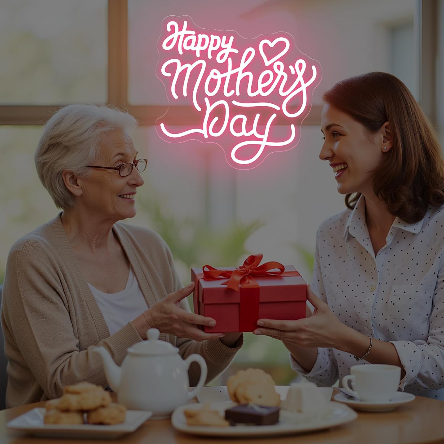 Happy Mother's Day Neon Sign - Dimmable USB LED Light, Ideal mothers day decorations, neon signs for wall decor, Home, Flower Shops & Heartfelt Gifts-Light Pink