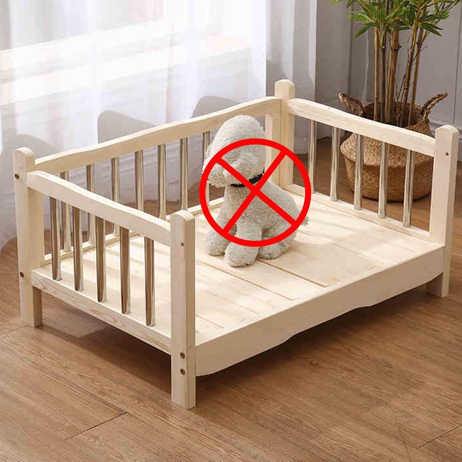 Pet Bed, Solid Wood Dog Bed/cat Bed, Stainless Steel Fence Elevated Pet Bed, Universal in All Seasons Pet Sofa Bed(39.3x23.6x15.7in/100x60x40cm)