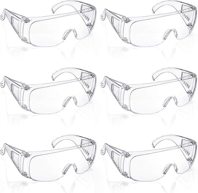 6 Packs Protective Polycarbonate Eyewear Clear Safety Goggles Anti-Fog Glasses with Impact Resistant Lens for Construction Laboratory Outdoor Eye Protection