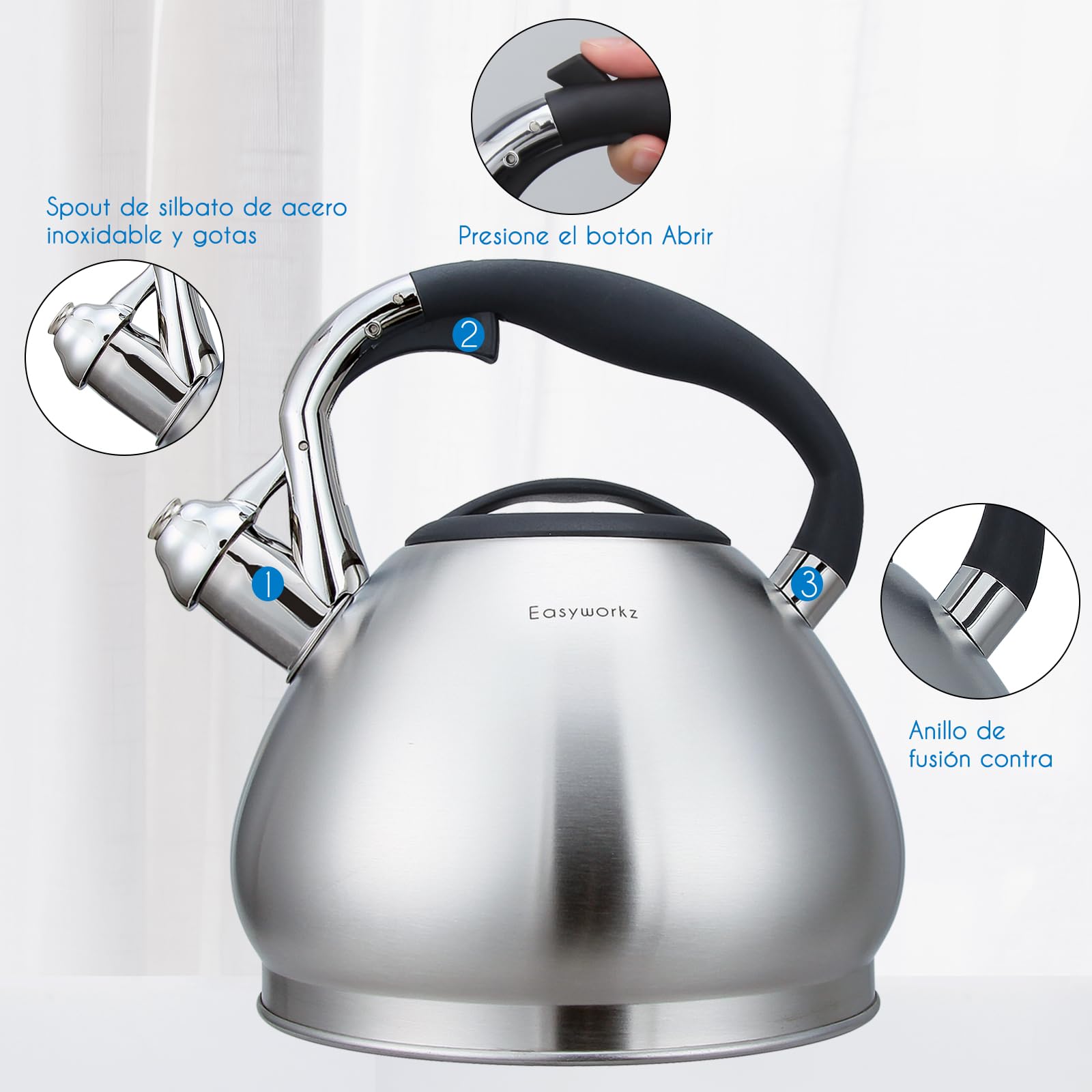 Easyworkz Estufa Silbante Hervidor de té Acero inoxidable Hervidor de agua caliente 3.0 l