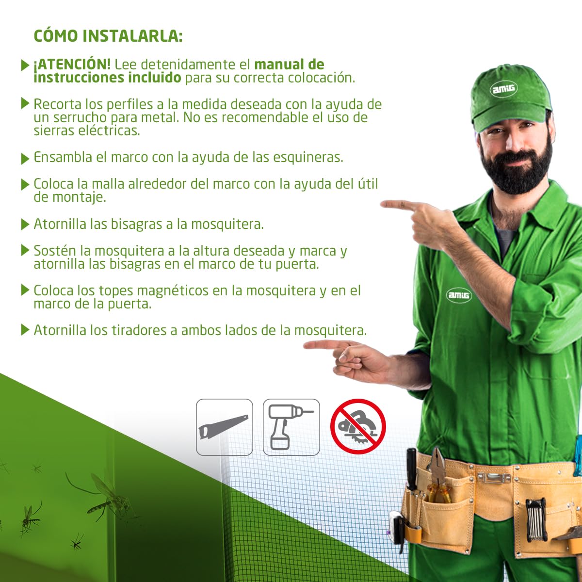 Amig - Mosquitera para Puerta - 100 x 220 cm - Protección Eficaz - Ajustable - Kit Completo con Marco, Malla y Accesorios - Aluminio y Fibra de Vidrio - Blanco/Gris - Protección Anti-Mosquitos